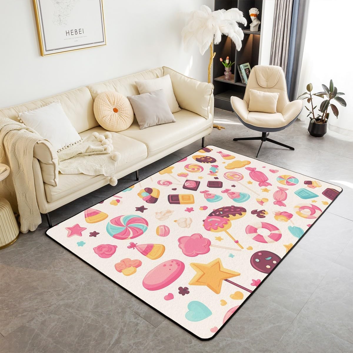 Kids Dessert Indoor Floor Mat 3x5,Kawaii Chocolate Carpet for Child Teens Girls,Cartoon Food Theme Area Rug,Rainbow Cake Summer Decorative Accent Rug,Pink Non Shedding