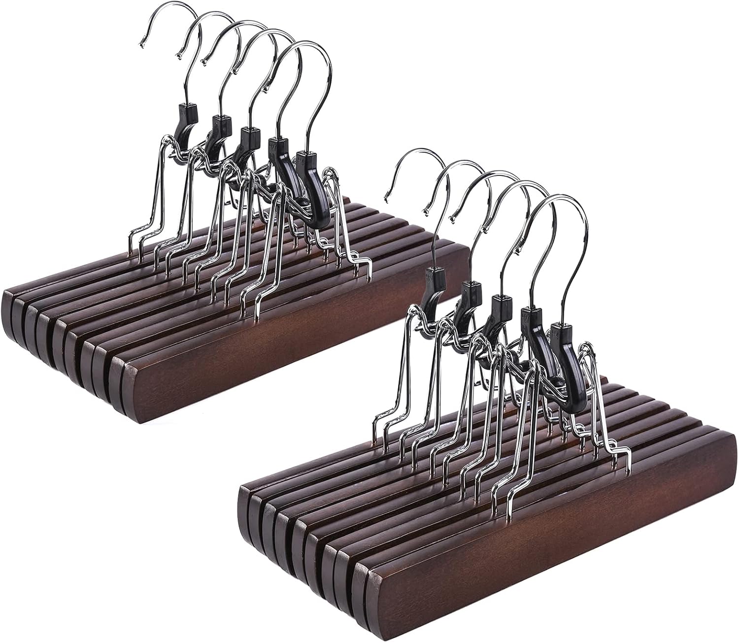 Amber Home Walnut Wooden Pants Hangers 24 Pack, Wood Clamp