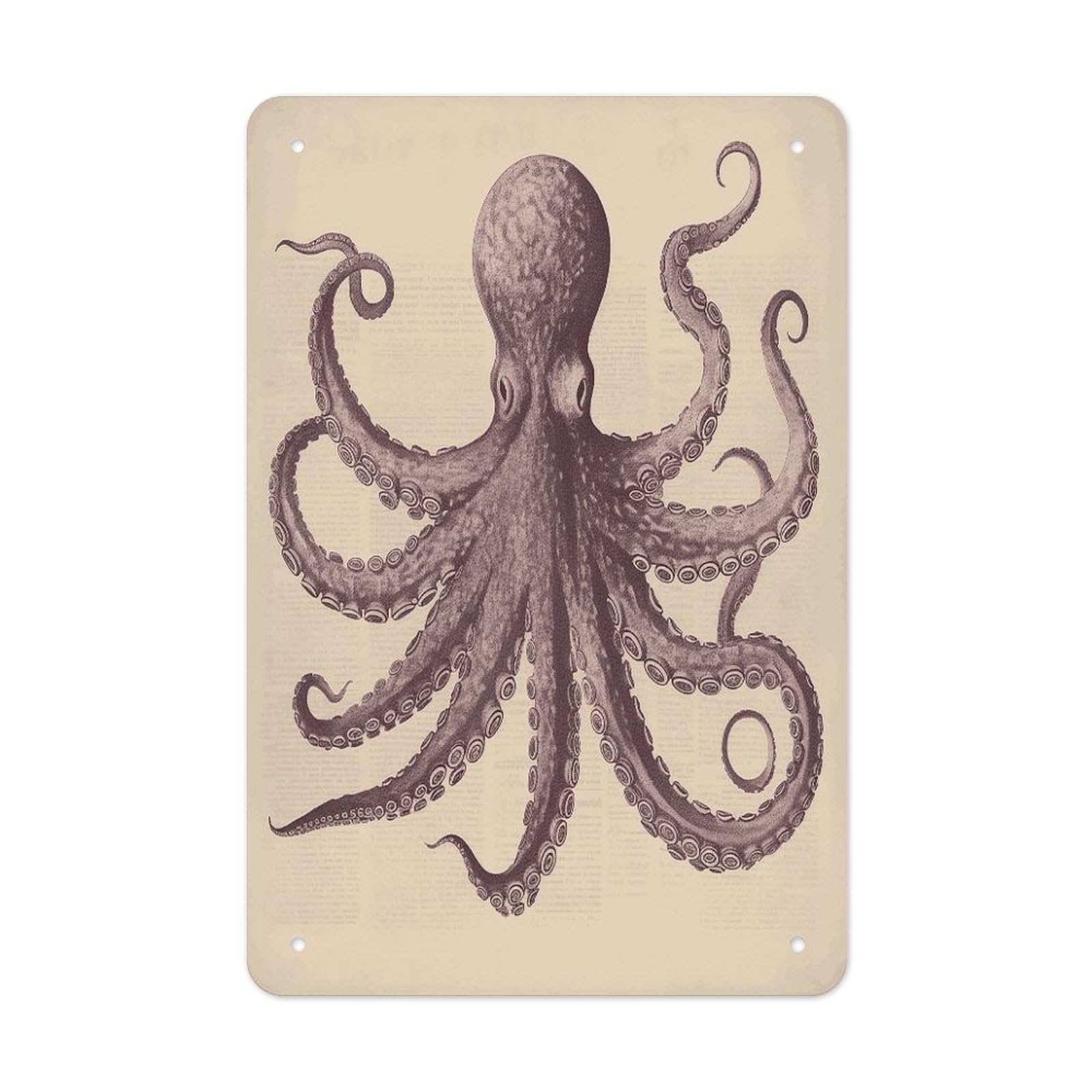 LDGSUPH Vintage Octopus Wall Art Prints Folded Edge Iron Sheet Painting with Holes for Wall Prints Decorative Picture Metal Signboard Decor Painting for Outdoor Indoor Wall Decor