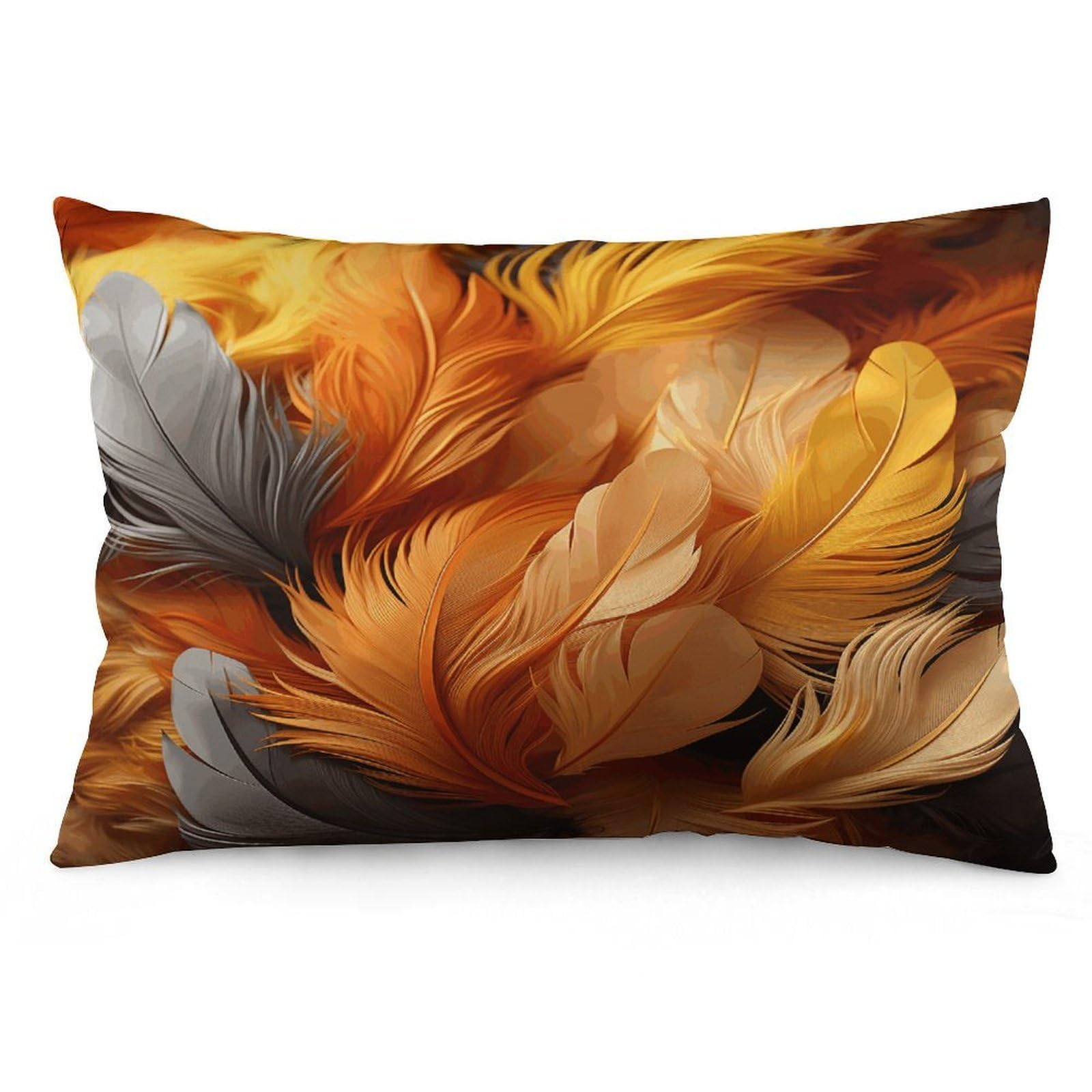 asbwuo Rectangular Decorative Throw Pillow Cover Soft Cushion Cover Gold and Orange Feathers Queen Pillow Cases for Couch Sofa Living Room Bed