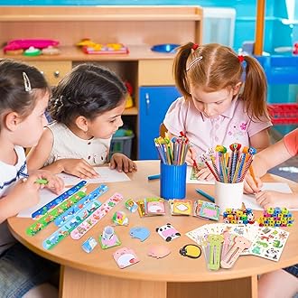 ANPHILE Return Gifts for Birthday Party, 24 Pack Stationery Birthday Goodie Bags with Pencils Erasers Stickers School Classroom Gifts for Students Classroom Gifts Rewards Prizes