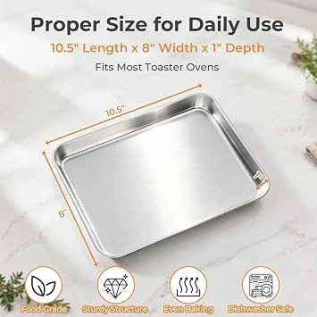 TeamFar 3 PCS Toaster Oven Pan, Stainless Steel Compact Toaster Oven Tray
