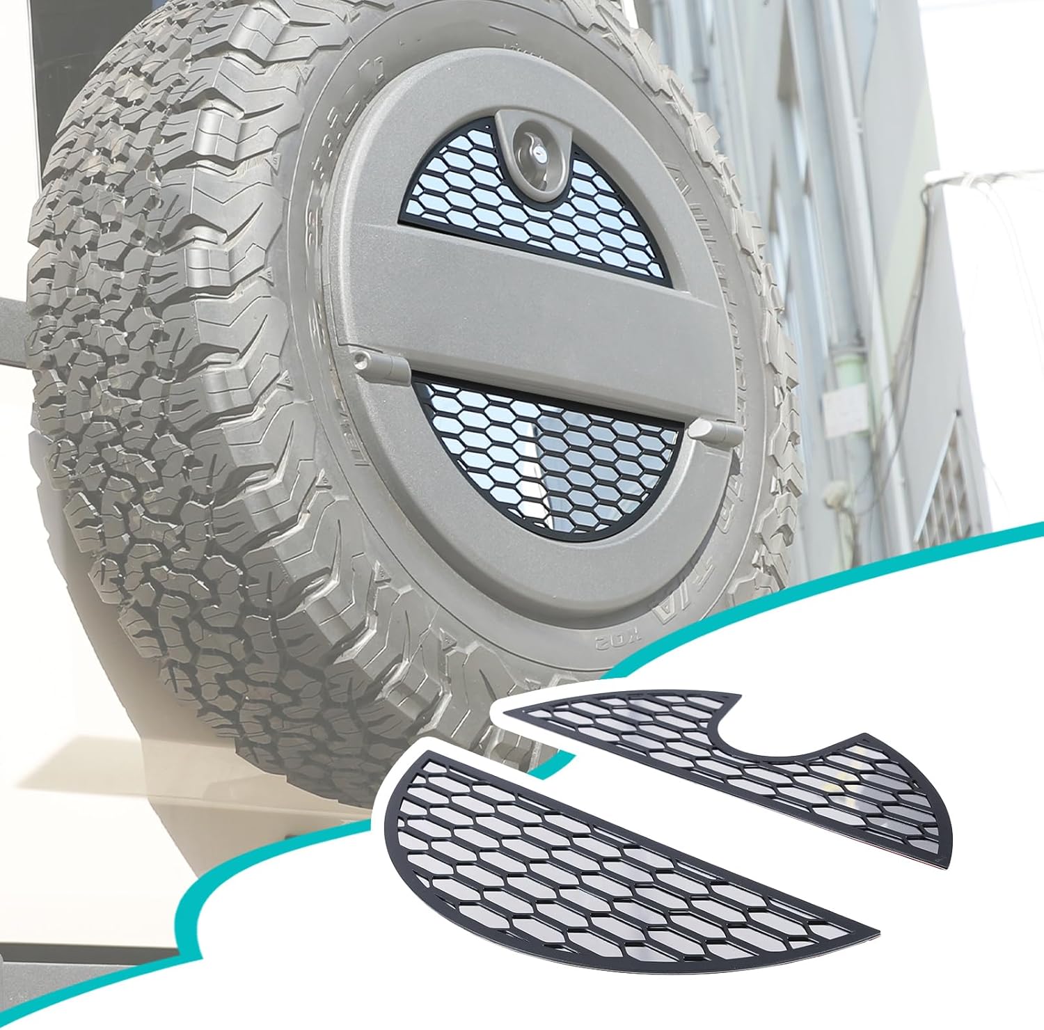 Car Spare Tire Storage Box Trim Cover Patch Compatible with Ineos Grenadier 2020-2026 Tailgate Spare tire Decoration Patch Exterior Accessories (Aluminum Alloy Black)