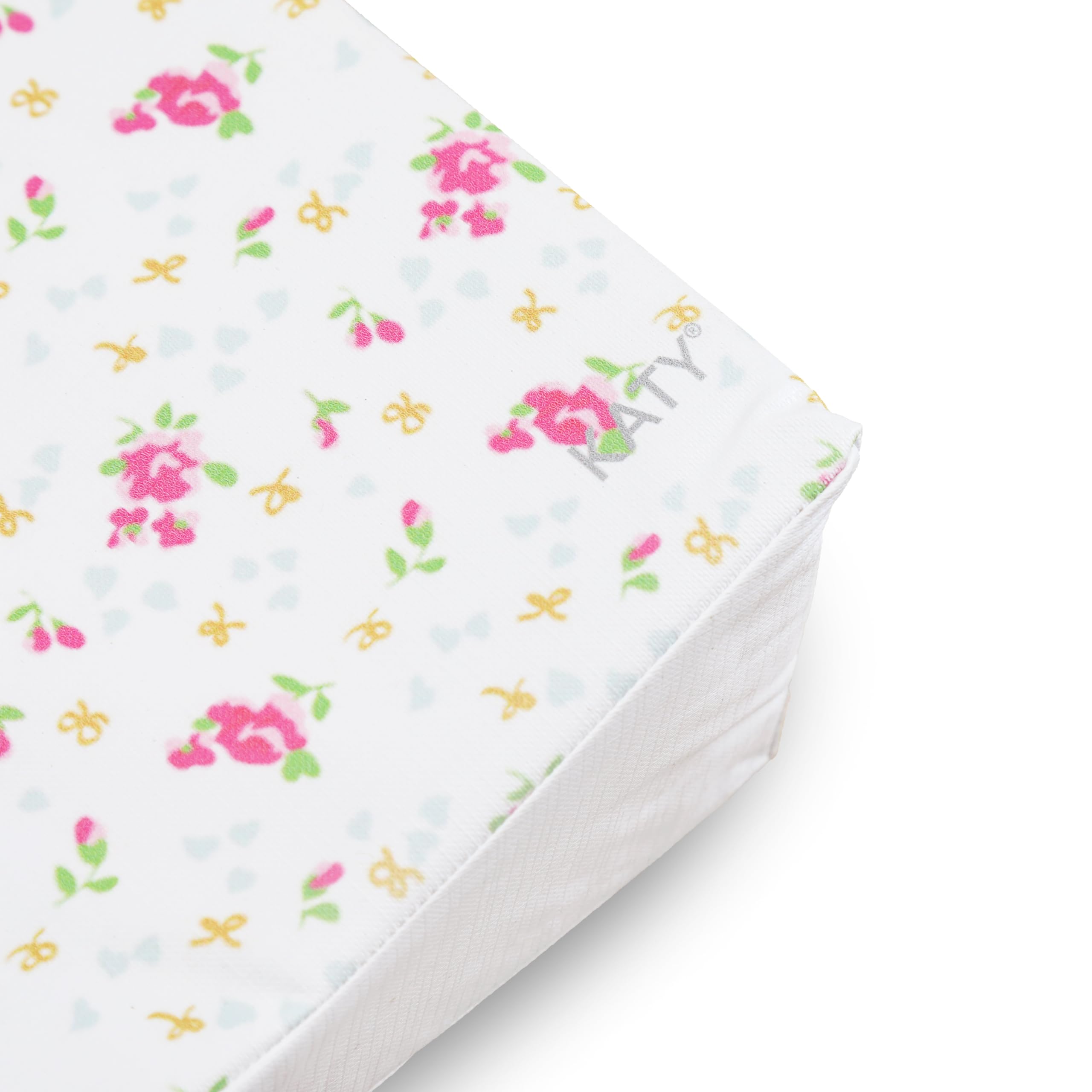 KATY Deluxe Wickelunterlage für Babys, Mädchen, wasserdicht, mit gebogenen Seiten, Vintage-Rosen-Design, cremefarben