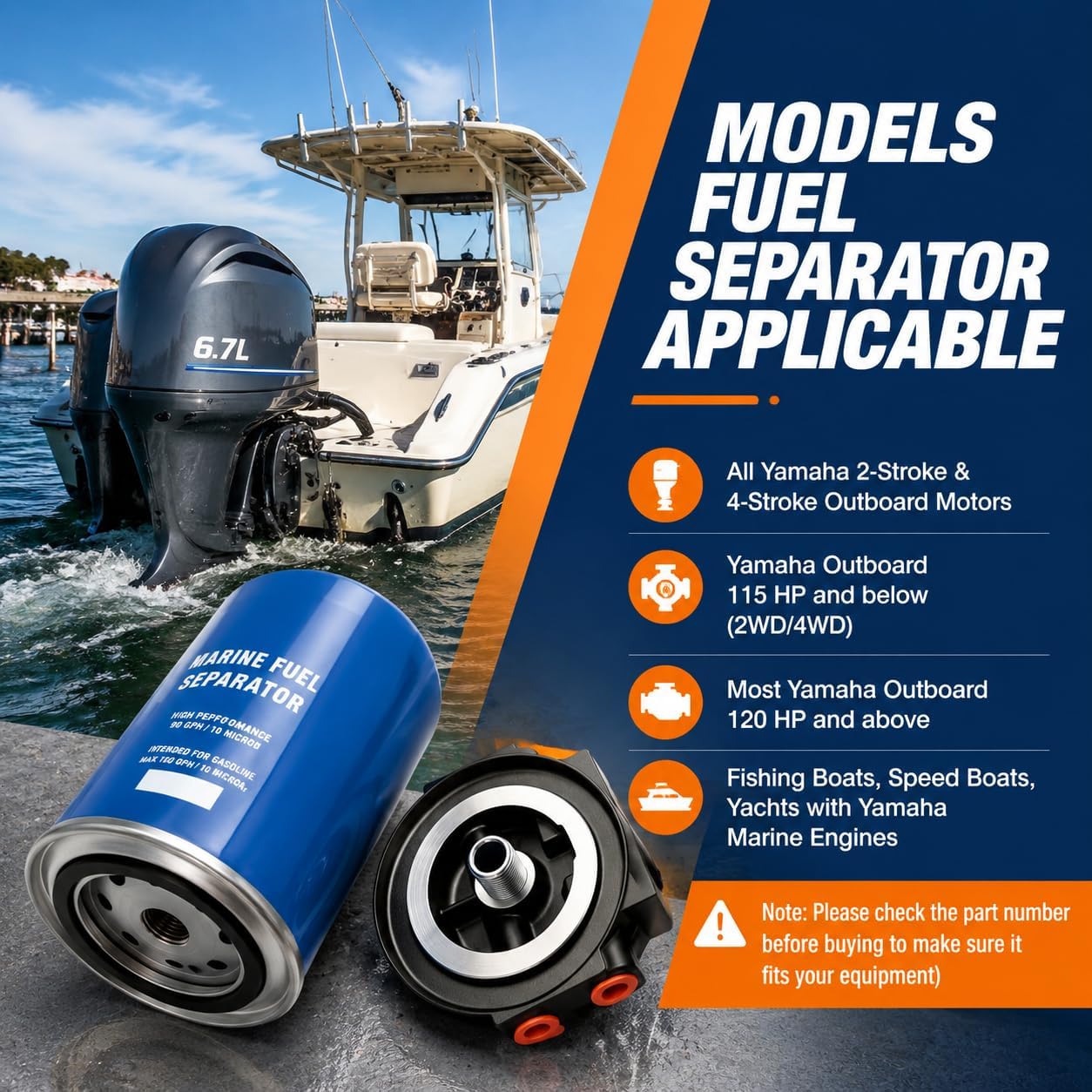10 Micron Fuel Water Separator Kit with Filter Base & Brass Fittings Compatible with Yamaha MAR-FUELF-IL-TR, Sierra 18-7866, Mallory 9-37807, Marine Outboard Motors