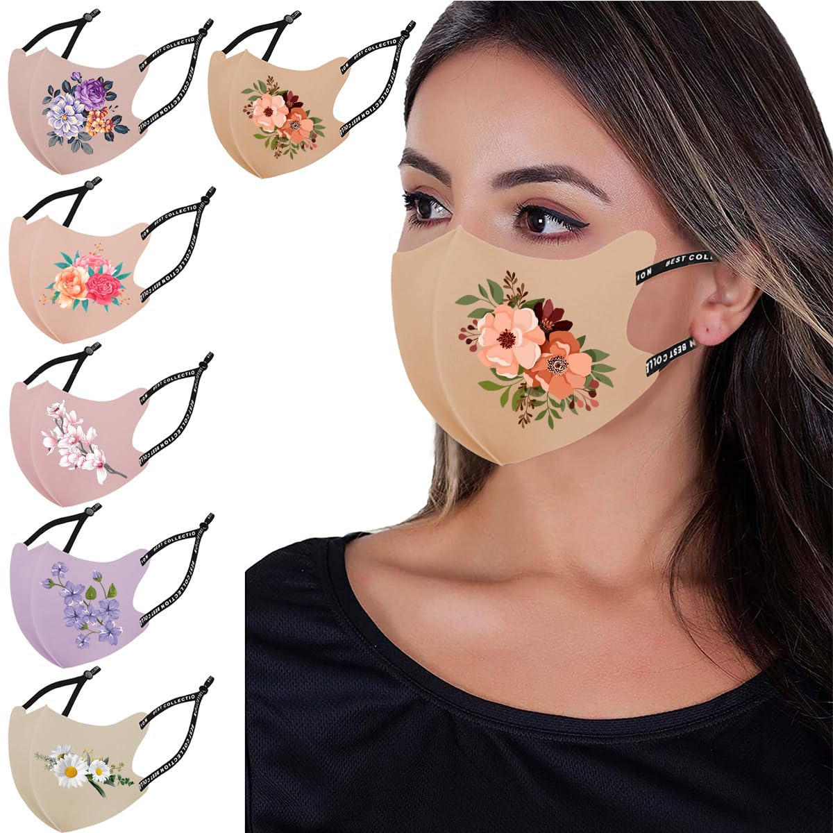 OMG Decor Reusable and Washable Face Masks,Adjustable Ice Silk Cloth Mask,Beautiful Flower Pattern Cloth Face Mask,Pack of 6,S1