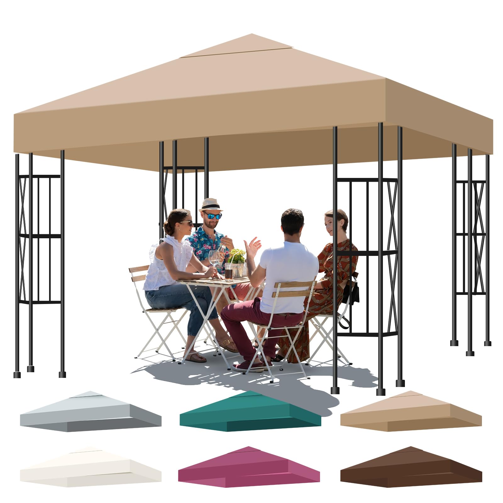 Toldo Recambio 3x3 m Pergola - Toldo Cenador 3x3 Carpa Plegable de Jardín, Ventilación y Protección UV Techo Repuesto para Cenador Impermeable para Exteriores Jardín, Terrazas, Camping y Playa