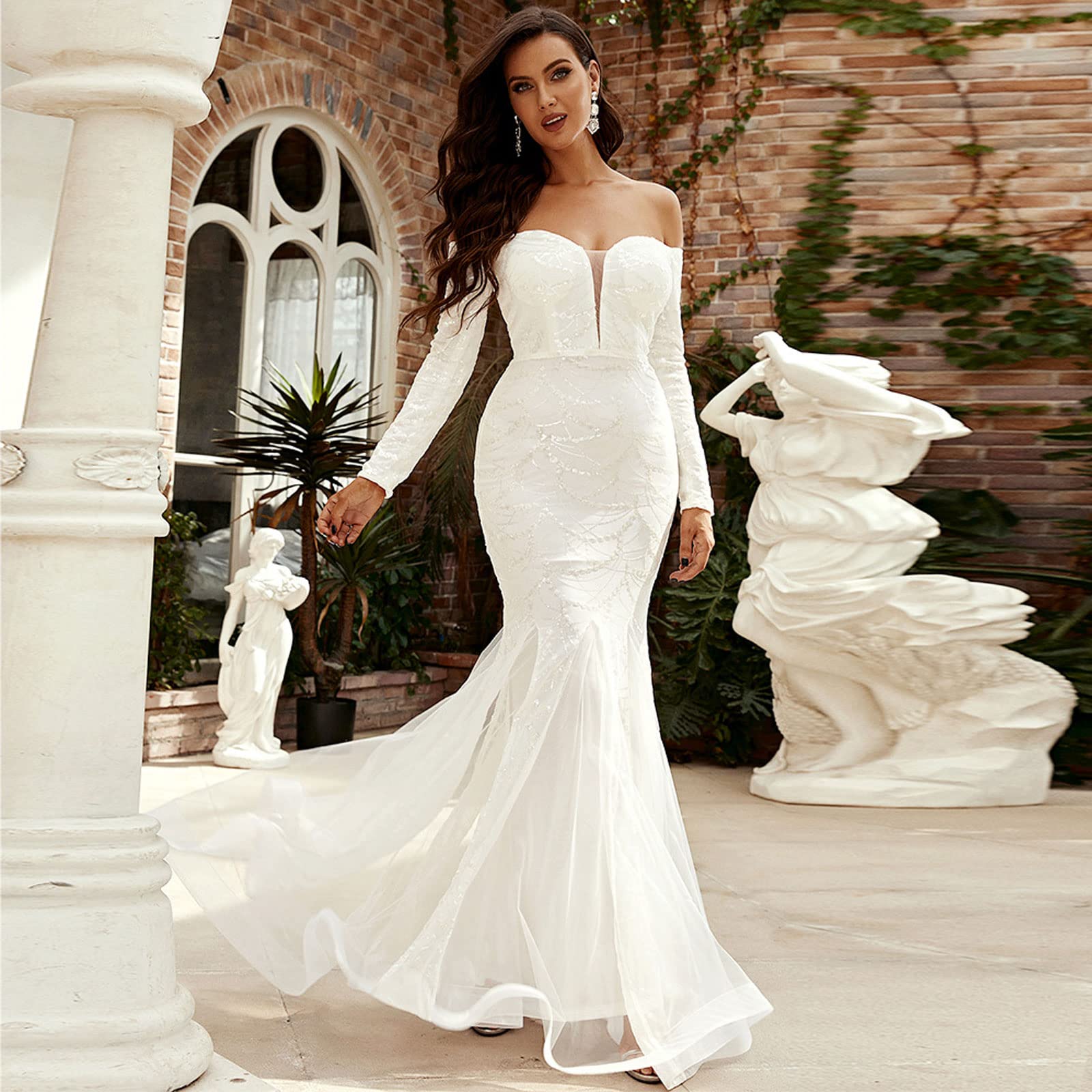 Amazon.com: EliteBloom Evening Dress Womens Off Shoulder Long Sleeve Cocktail Long Dresses Elegant Shiny Casual Fashion Party Gowns,White-XL(60-67.5KG) : Clothing, Shoes & Jewelry Amazon.com: EliteBloom Evening Dress Womens Off Shoulder Long Sleeve Cocktail Long Dresses Elegant Shiny Casual Fashion Party Gowns,White-XL(60-67.5KG) : Clothing, Shoes & Jewelry