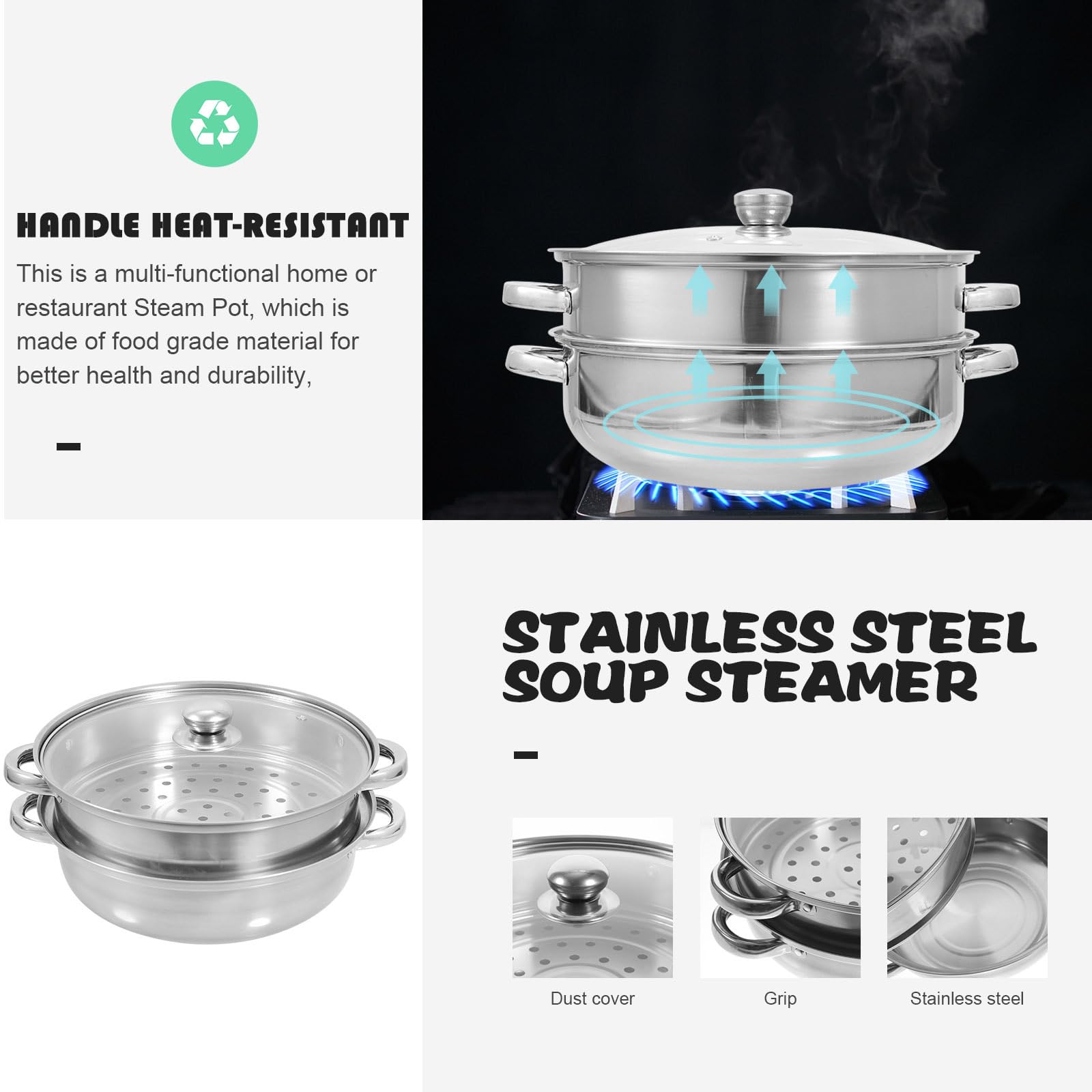 PRETYZOOM 1 juego de ollas de vapor de ánfora con tapa, utensilios de cocina ricos para cocinar al vapor, olla de vapor de 2 niveles, suministros de cocina, olla de vapor de acero inoxidable, vidrio