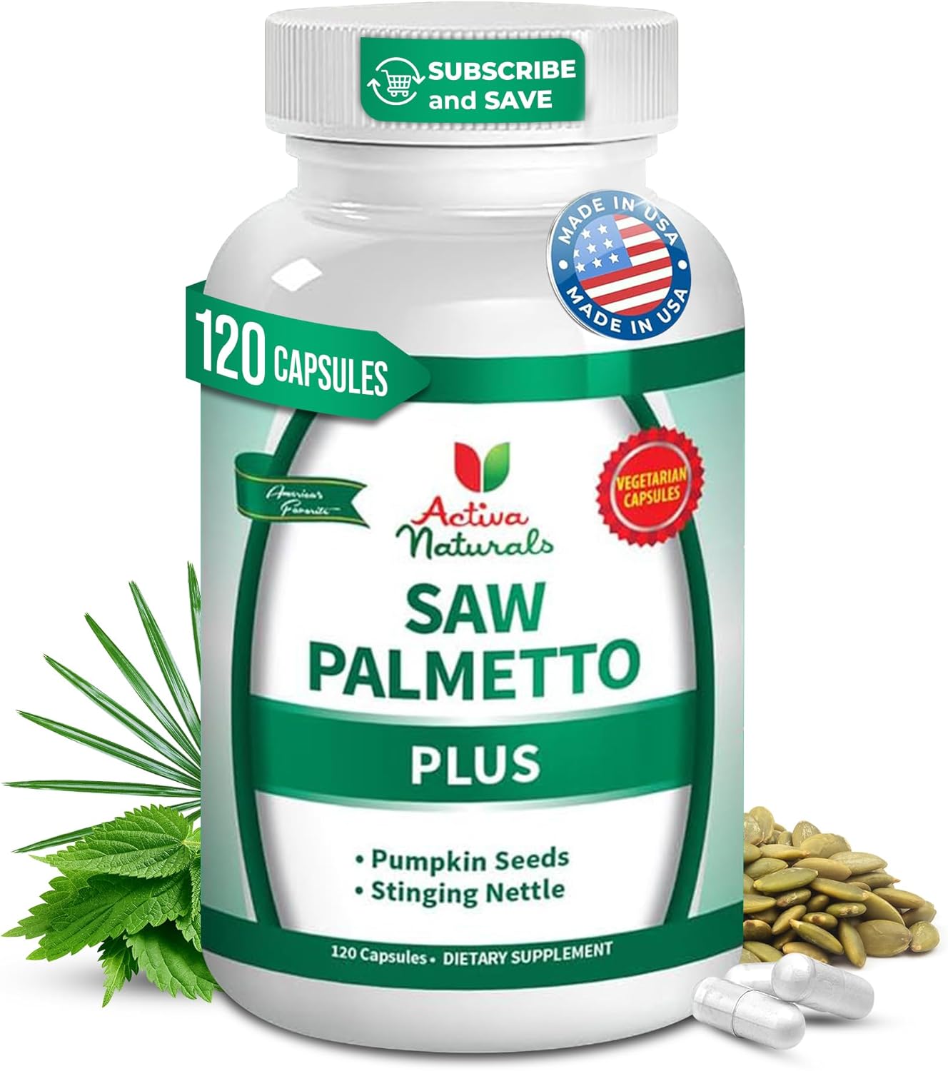 Saw Palmetto Supplement with Pumpkin Seed & Stinging Nettle – 120 Veg Capsules – Herbal Blend for Everyday Balance – Non-GMO Ingredients, Made in USA, No Fillers or Artificial Colors