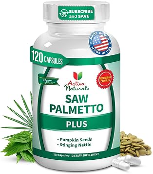 Saw Palmetto for Men with Pumpkin Seed & Stinging Nettle Prostate Health Supplements, Non-GMO Ingredients, Gluten-Free, No Fillers, Plant-Based Herbal Daily Formula 120 Capsules