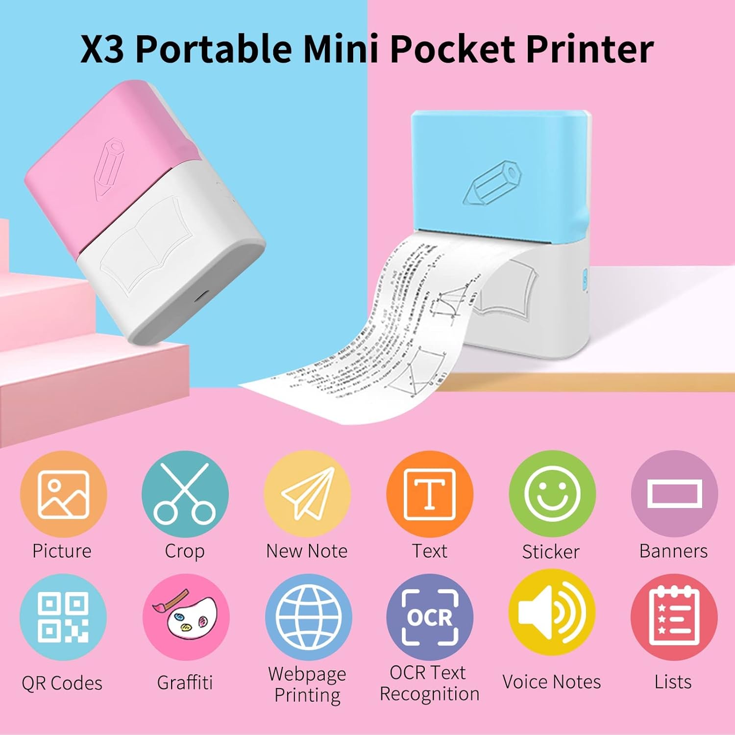 Mini Wrong Question Printer Portable Pocket Thermal Printer Photo Text Web Printer Inkless Printing(Black-JoJo's Bizarre Adventure1)