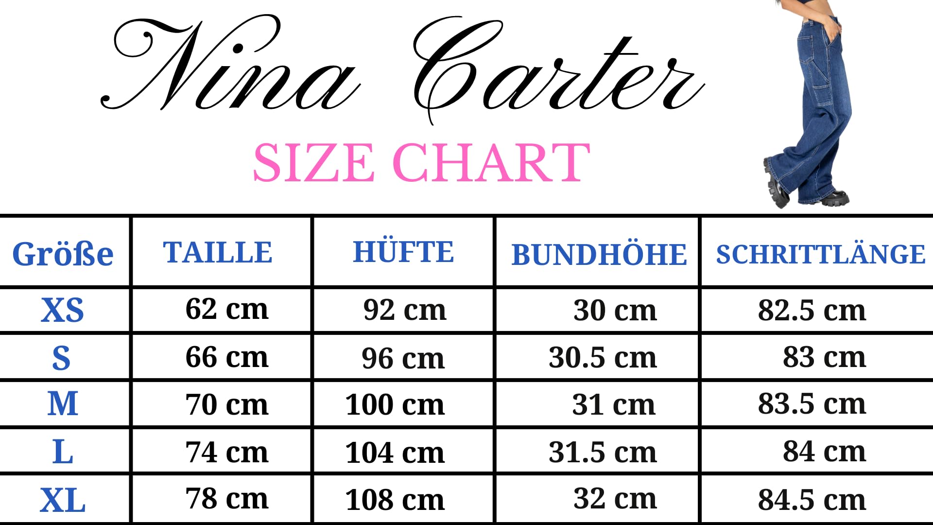 Nina Carter YY301 Jeans da donna a vita alta Carpenter – Jeans larghi elasticizzati in look usato con leg flared