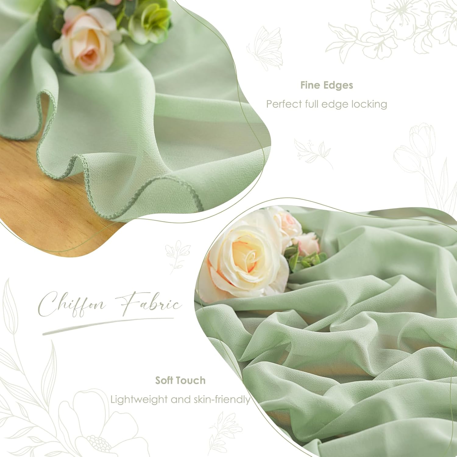 Sage Green Table Runner 10 Packs 14x120 Inches Chiffon Fabric Daily Dining Table Runners for Wedding Ceremony Decoration Valance Table Swags