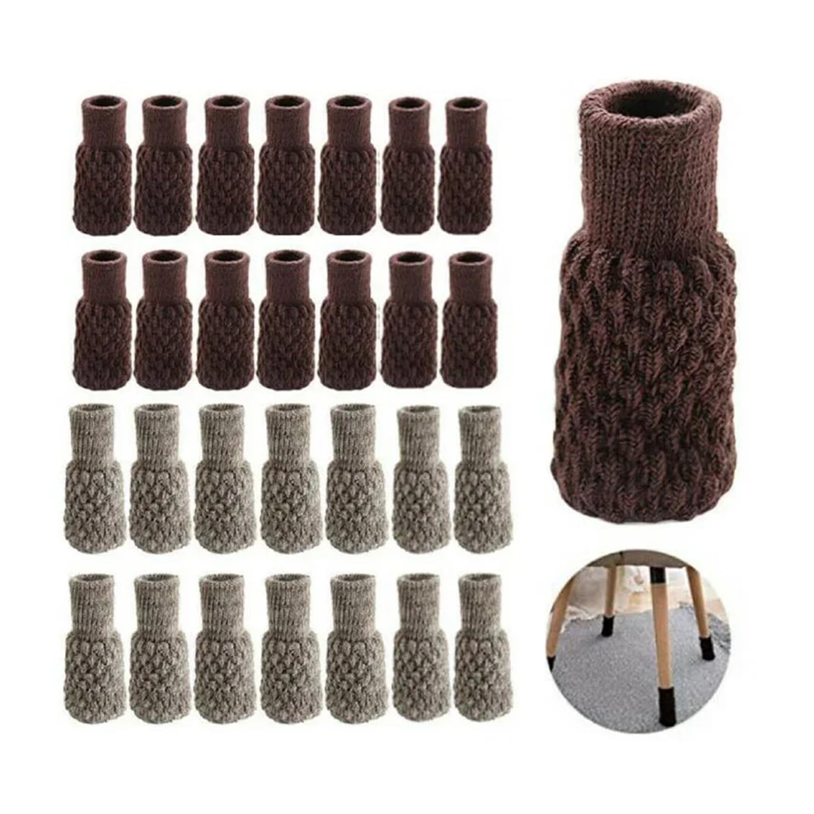 Protector Patas Sillas Funda de calcetín for Muebles de Punto, Pata de Silla con Almohadilla de Fieltro, Tapa Antideslizante(24Pcs Khaki)