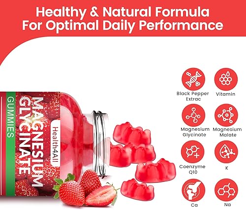 Miniatura 2 de Gomitas de glicinato de magnesio 1000mg, suplemento de magnesio y potasio sin azúcar de alta absorción para relajación, alivio del estrés y apoyo