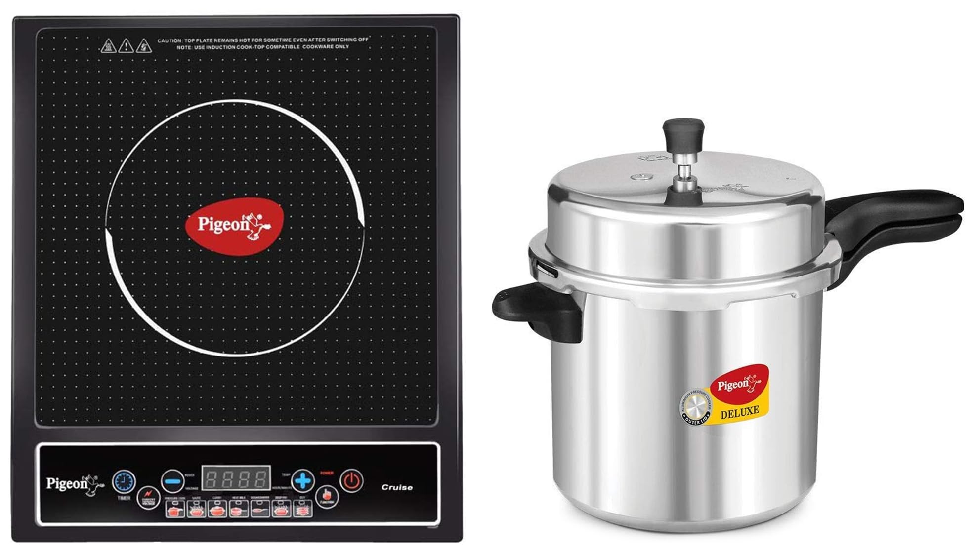Pigeon by Stovekraft 106 Deluxe Aluminium Outer Lid Pressure Cooker, 12 Litres,Silver & Pigeon by Stovekraft Cruise 1800 watt Induction Cooktop (Black)-image-3