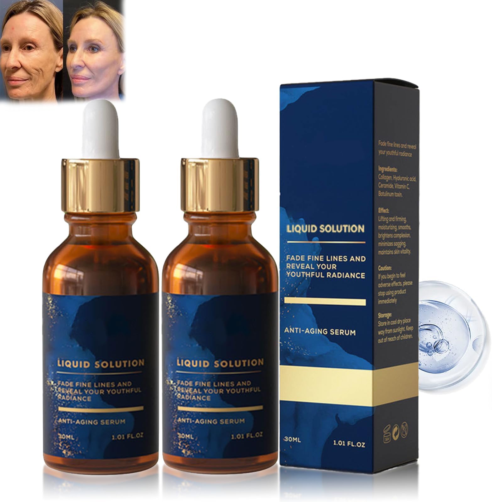 Liquid Solution, Face Serum, Stock Solution Facial Serum, Reduce Fine Lines And Wrinkles, Liquid Wrinkle Reduction for the Face and Neck (2 bottles)