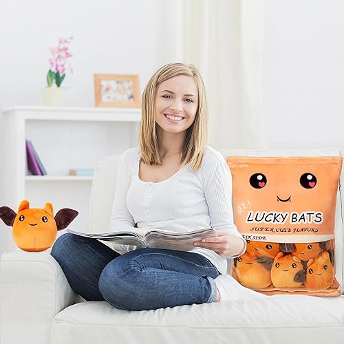 Miniatura 6 de Almohada de felpa, juguetes de peluche de murciélagos extraíbles, bolsa de peluches de murciélago, almohada de felpa de murciélago de peluche,