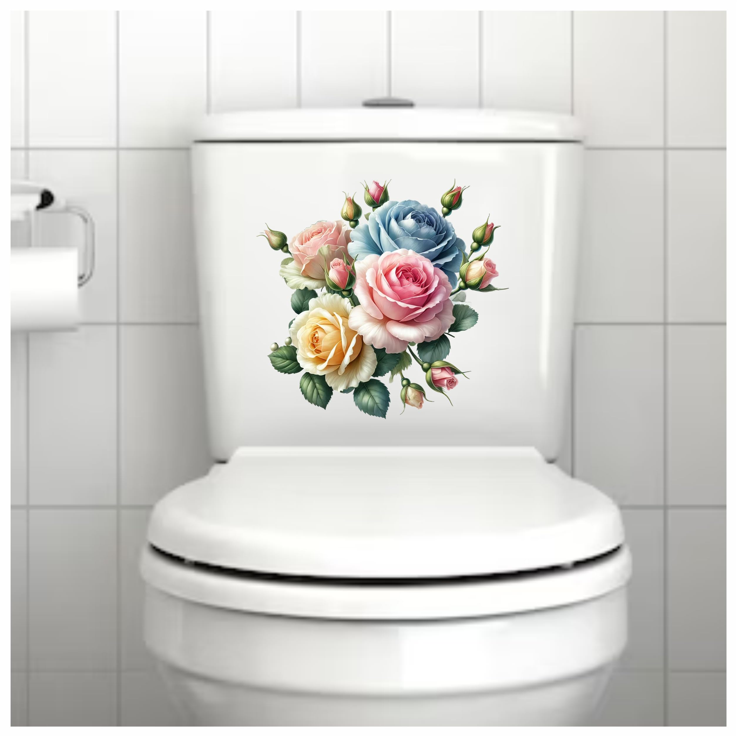 x4 Rose Vinyl Stickers Cover Marks Non Transparent Waterproof Floral Art Decals 1@ 20cm Tall Ideal for Toilets or car. 3@ 7cm Tall Ideal for Phone case Cups & Wine Glass (Rose Multicoloured) - Image 2