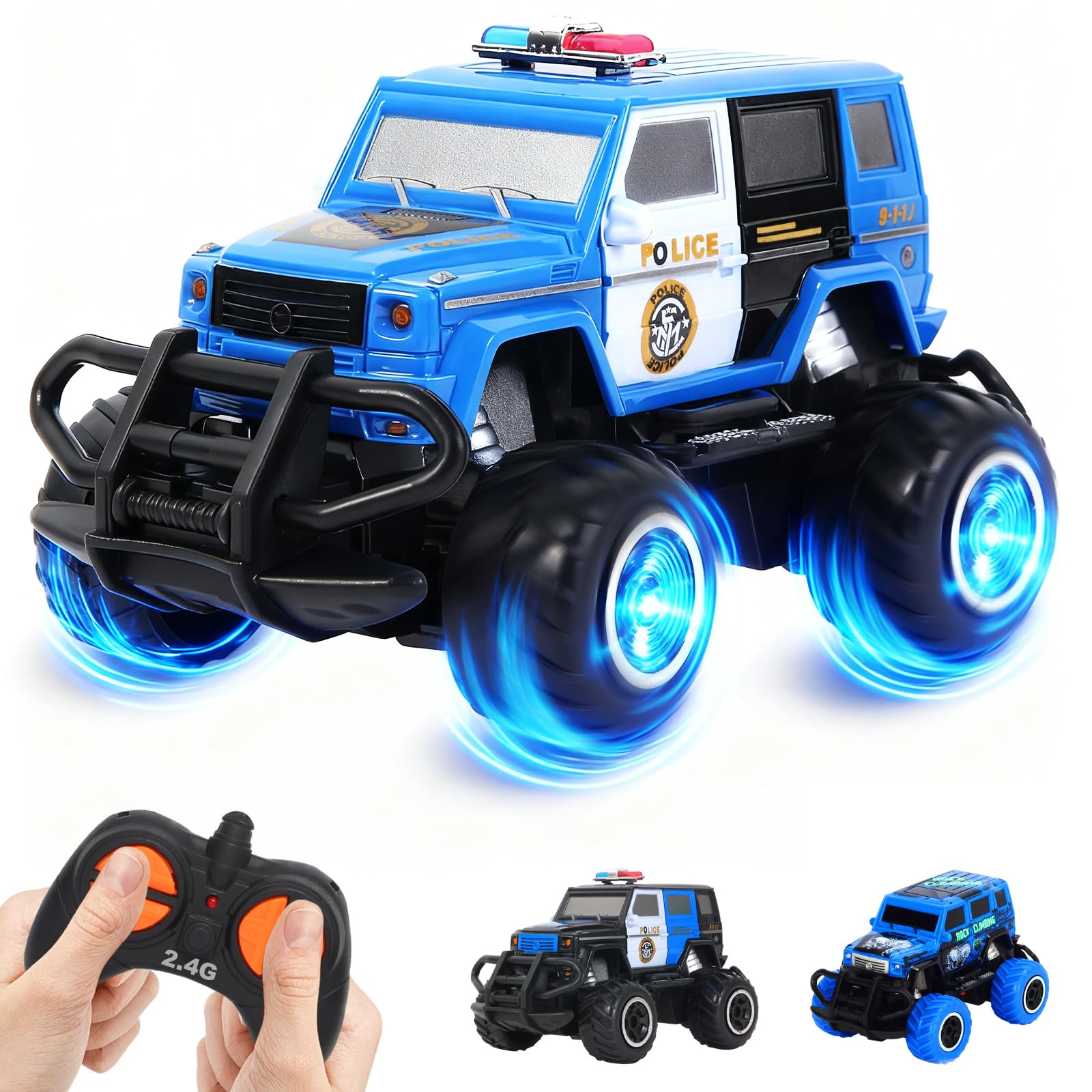 Pup Go Macchina Polizia Telecomandata Bambini 3-8 Anni, Mini Auto RC Giocattolo, Truck Fuoristrada Radiocomandata Elettrica, Regalo Natale Compleanno Bambino, Giochi 3 4 5 Anni Blu