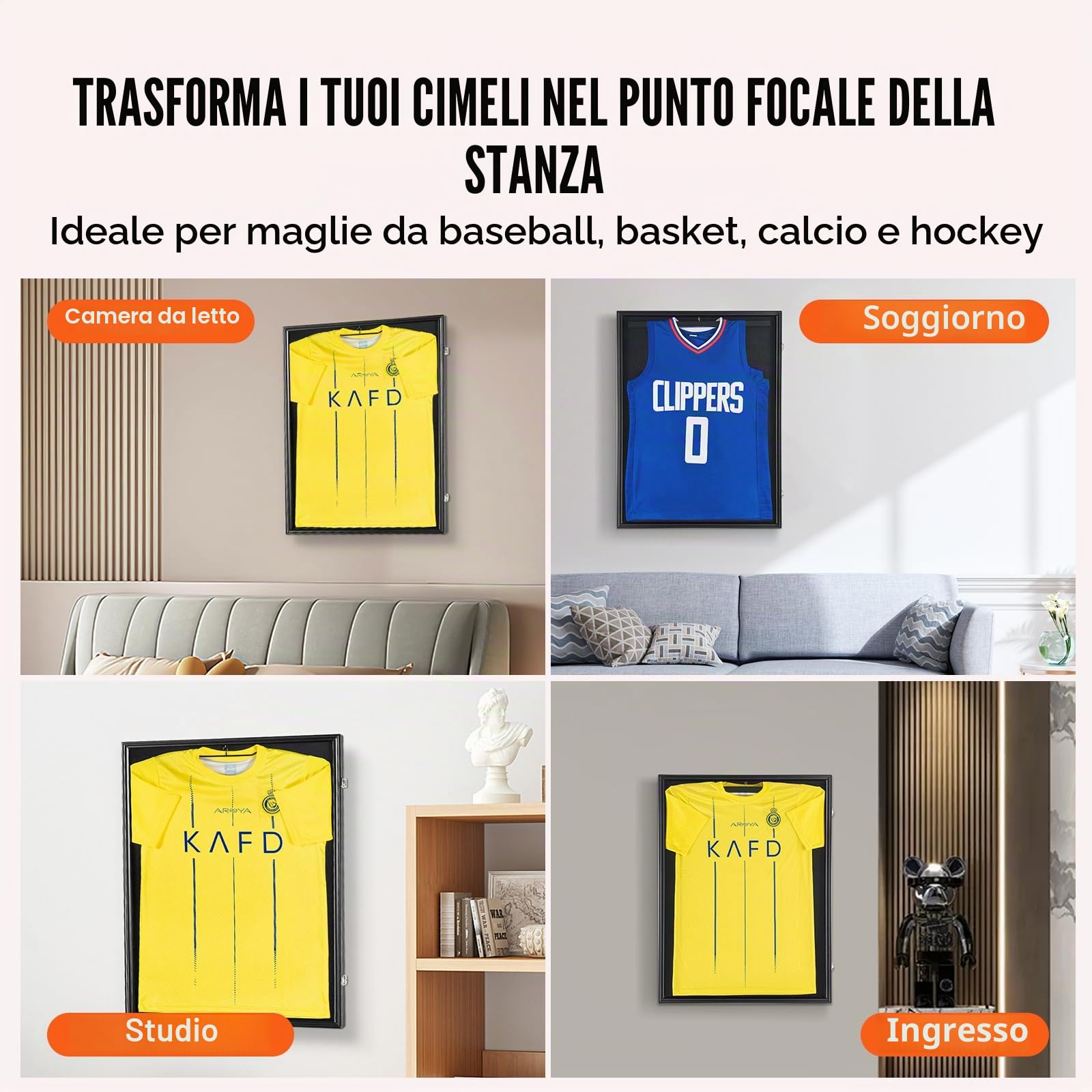 VEVOR Custodia con Cornice per Espositore in Jersey, Grande Scatola Jersey Sportiva Chiusura a Chiave Protezione UV PC Vetro Maglia Baseball Basket Calcio Hockey Uniforme, 590 x 790 x 40 mm, 2 Pezzi