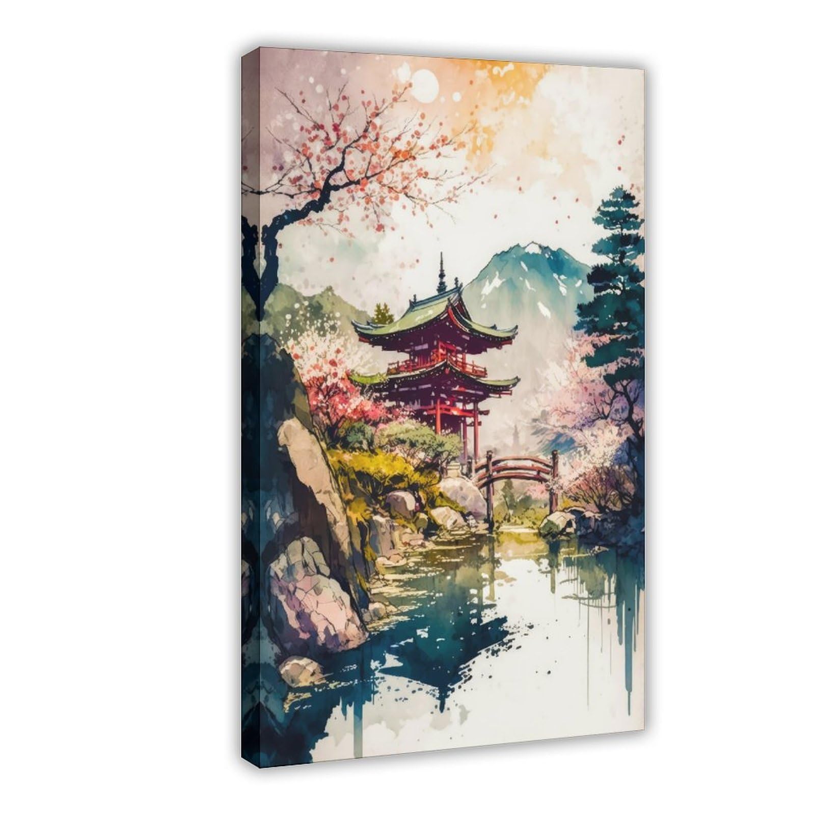 Qnvjqkdsi Frame Japanese Landscape Watercolor Art (6) Canvas Poster Bedroom Decor Landscape Office Room Decor Gift 24" L X 36" W