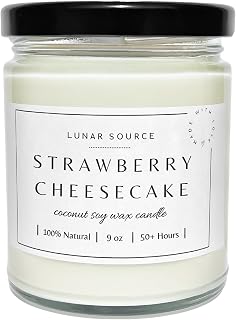 Strawberry Cheesecake Luxury Coconut Soy Wax Blend Candle | 9 oz Non-Toxic Vegan House Warming New Home Holiday Summer Fall Tropical Wedding Luxe Gift
