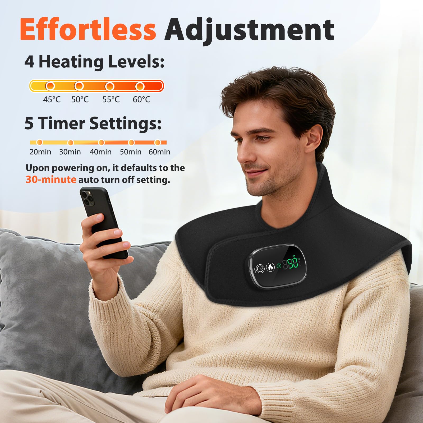 Coussin Chauffant Sans Fil Pour Le Cou Et Les Épaules, Chauffage De Cou Portable Avec Commande Tactile, 4 Niveaux De Chaleur Et 5 Minuteries, Batterie 8,4V 4000mAh, Également Pour Dos Et L'abdomen