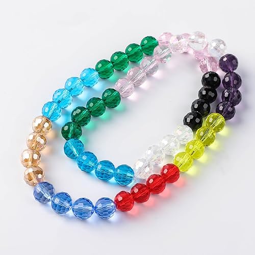 Miniatura 6 de FZH - 200 cuentas redondas de cristal de 0.315 pulgadas para la fabricación de joyas, cuentas de cristal Rondelle facetadas, cuentas de cristal para