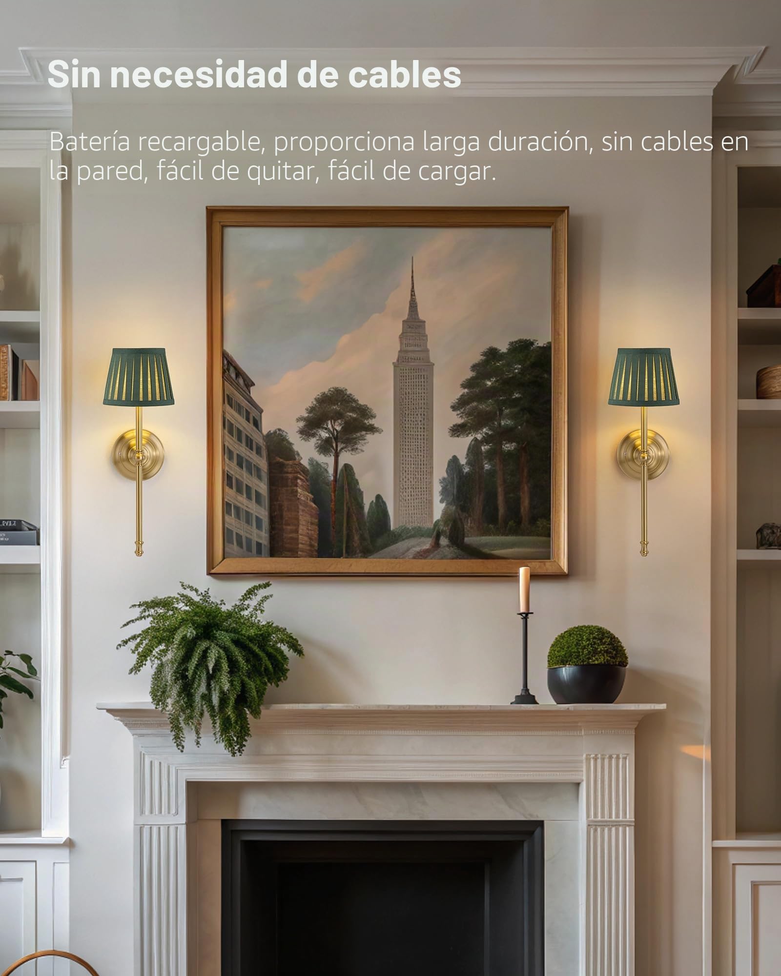 Apliques de pared recargables, 2,LED de tela con batería, iluminación regulable con 5200 mAh y mando a distancia inalámbrico para salón, dormitorio, pasillo (Schwarz)