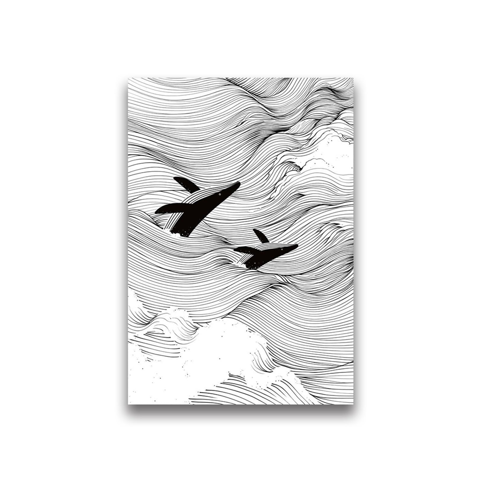 Graiting 1pc Waves Art Pictures Surfing Penguin Manta Dolphin Whale Prints Canvas Painting For Home Living Room Decoration(15,20x30cm)