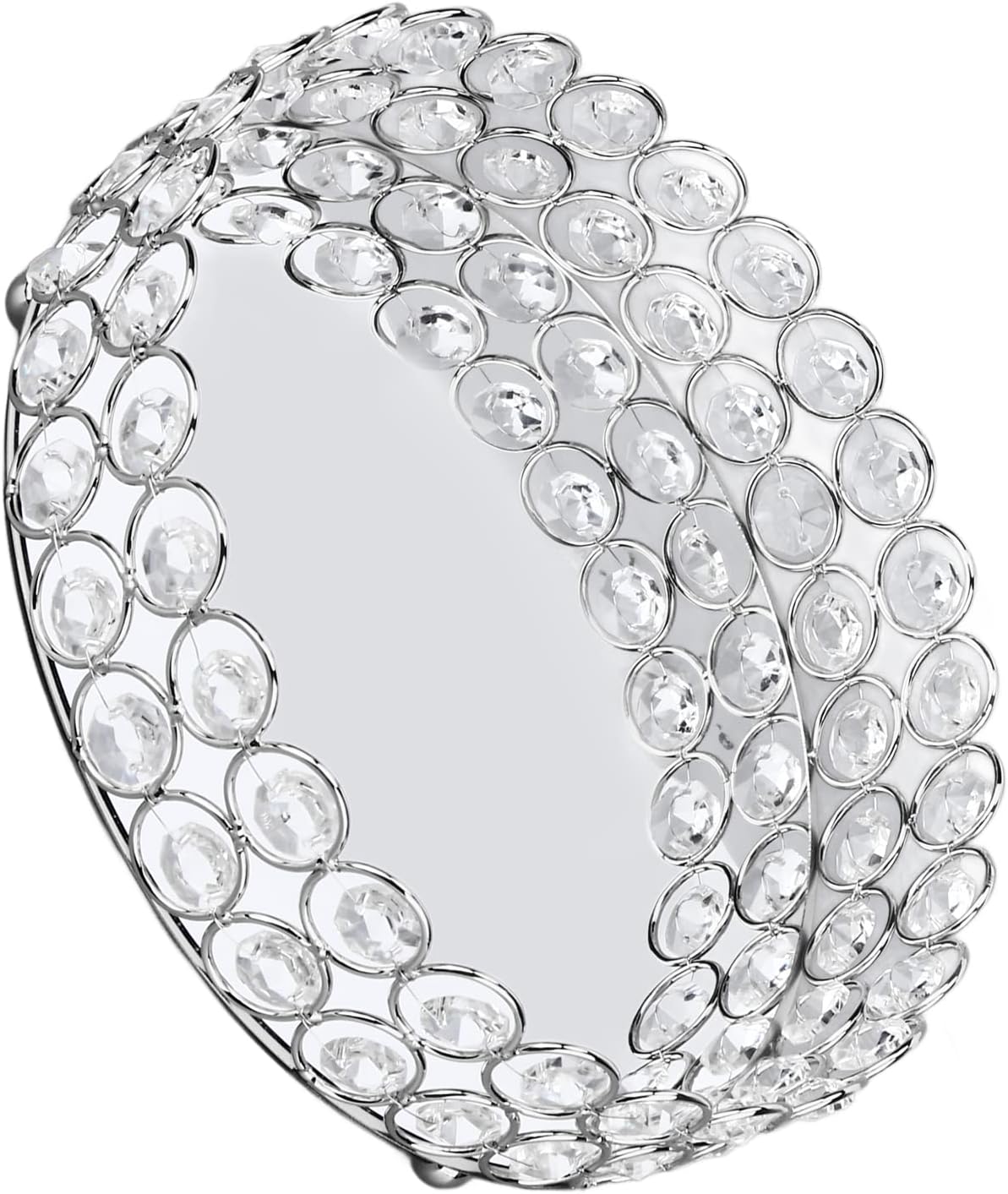 8 inch Crystal Cosmetic Makeup Tray, Round Mirrored Trays for Vanity Makeup Organizer Jewelry Dish Cosmetics Organizer for Bathroom Home Decor(Silver 20cm)