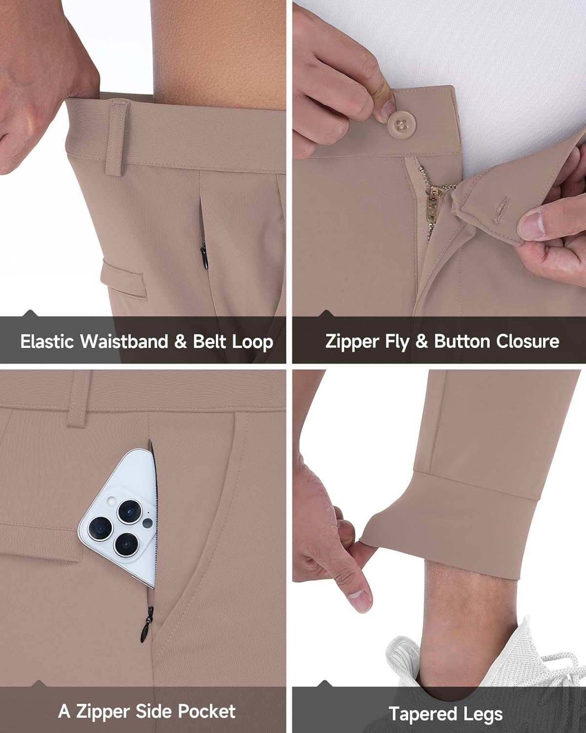 CANGHPGIN Mens Athletic Joggers with Zipper Pockets Lightweight Golf Pants Men Stretch Relaxed Fit Tapered Work Travel Pants - Image 5