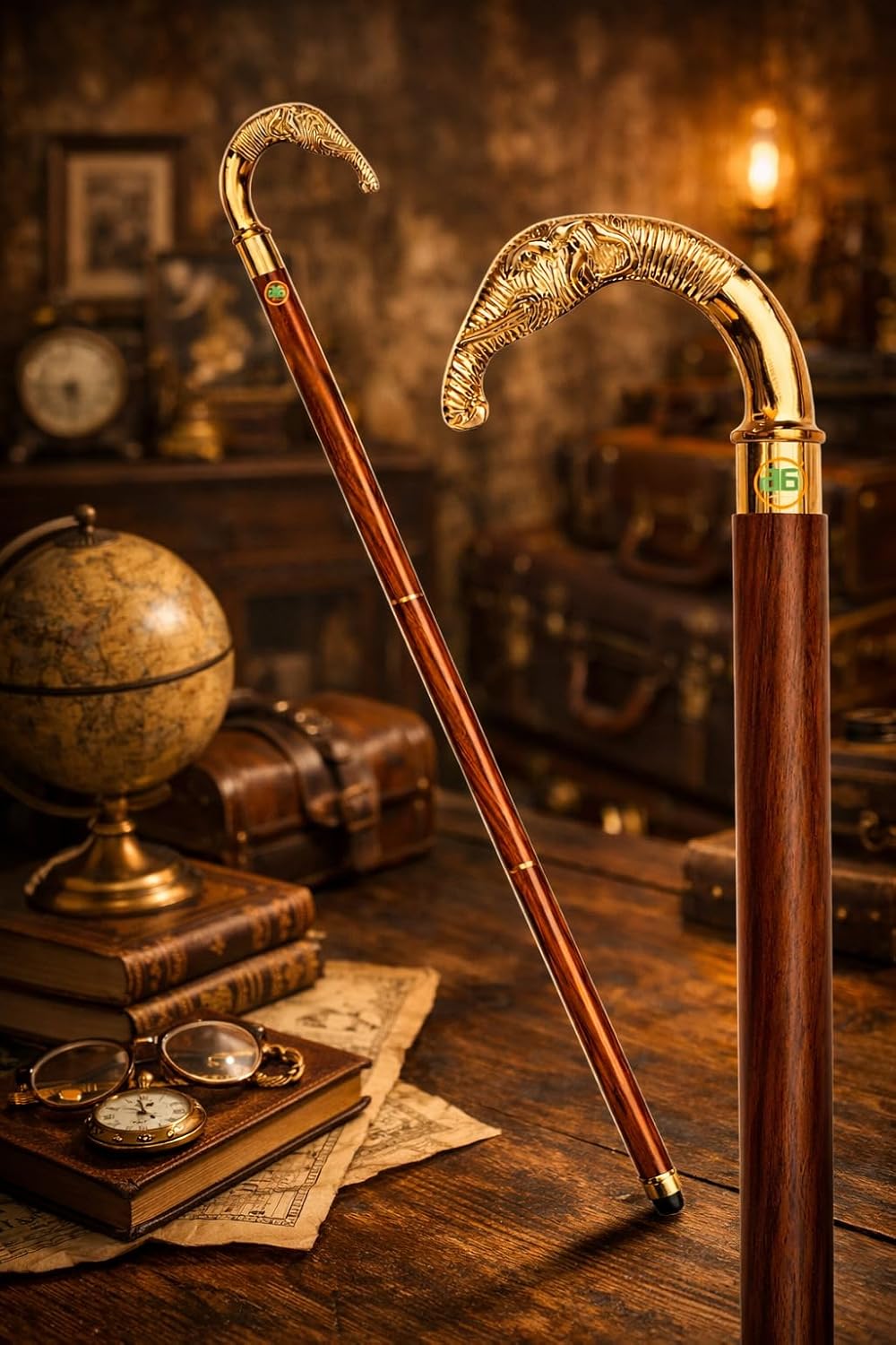 ABHANDICRAFTS 37" Vintage Brass Handle, Royal Style Wooden Walking Stick Foldable Victorian Cane an Ideal Gift for Men and Women Christmas Day Valentine's Day Gifts
