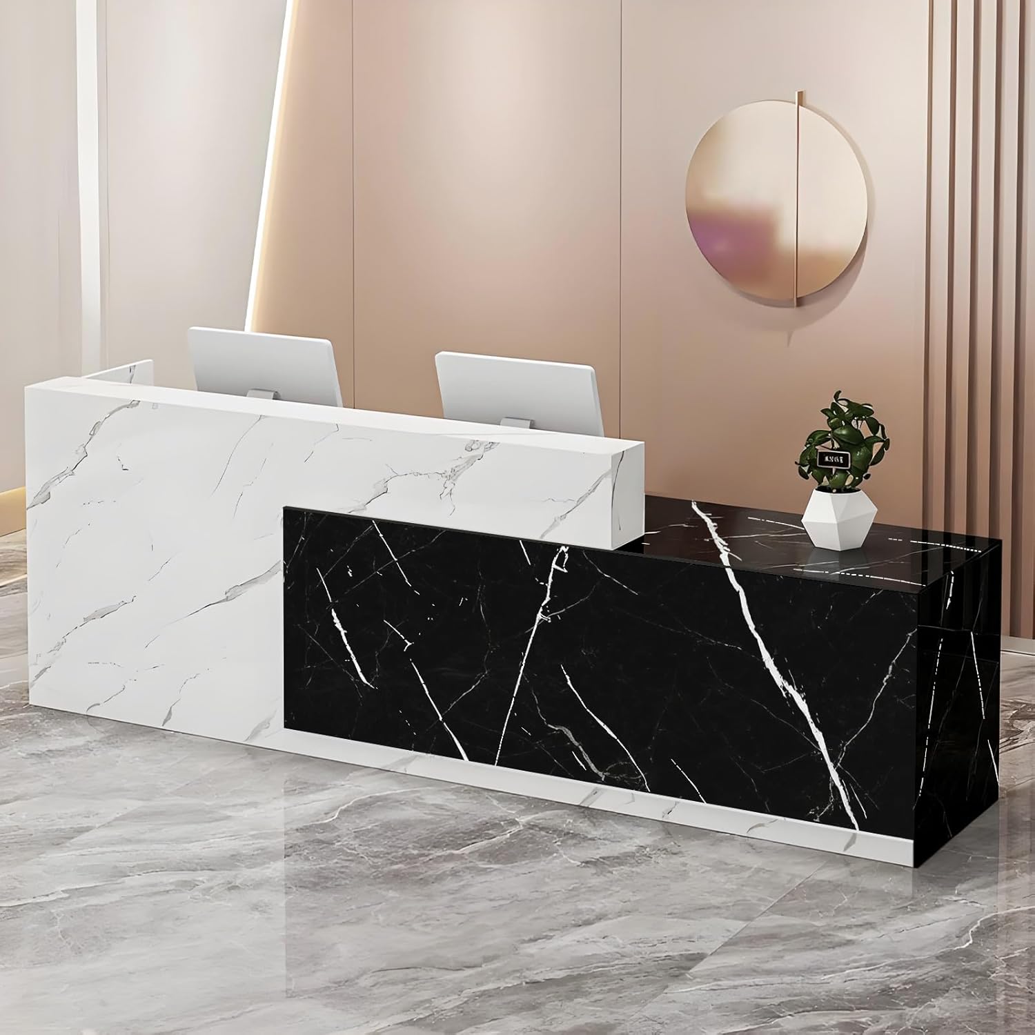 Modern Reception Desk with Storage Drawers and Open Shelves, 47-95 Inch Front Counter Table for Office, Salon, Lobby, Retail Store, or Home Workspace