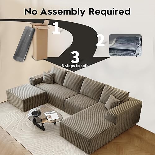 Miniatura 31 de Sofá seccional modular Cloud de 107.5 pulgadas con diván en forma de L, sofá modular moderno con asiento profundo, sofás tapizados para sala de