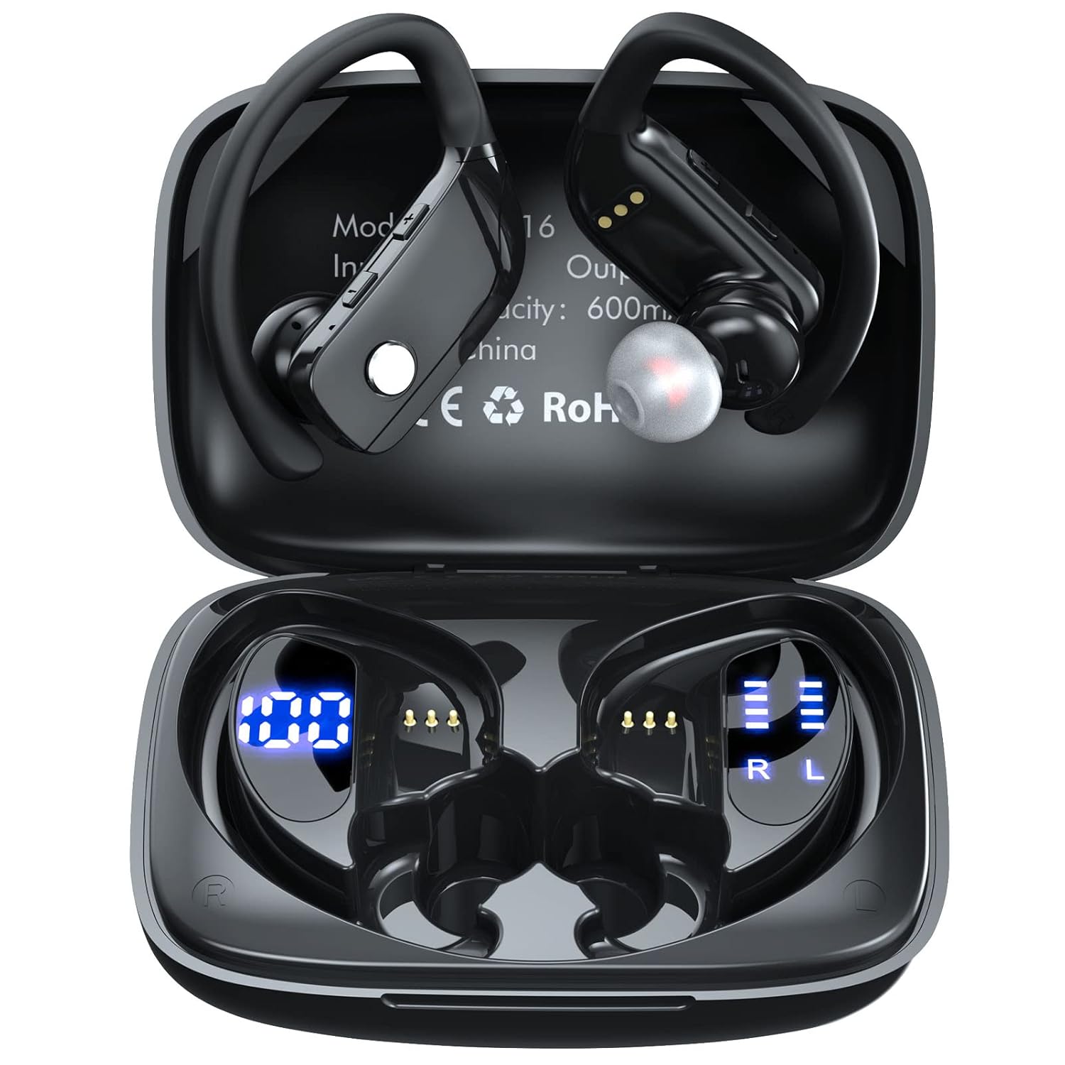 Wireless Earbuds Bluetooth Headphones 48Hrs Play Back Sports Earphones with LED Display Built in Mic Deep Bass Stereo in Ear Waterproof Headset for Workout Gaming Running