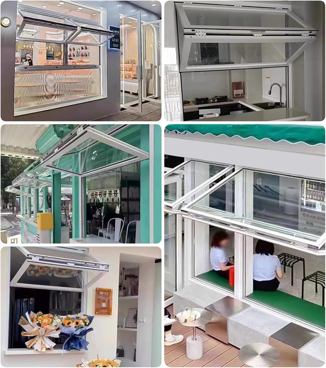 Tempered Glass Serving Window with Vertical Folding Sliding Ventilation for Food Trucks and Concession Trailers
