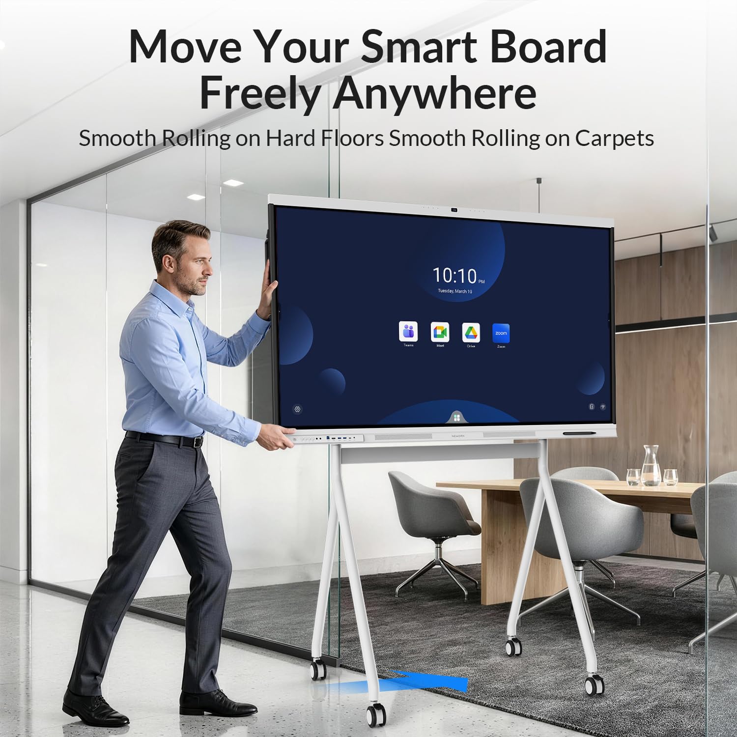 Mobiler Wagen für 75 Zoll Smart Board, tragbarer Ständer für interaktives NewBoard Whiteboard, vier feststellbare Räder, schlankes Design für das moderne Büro oder Klassenzimmer