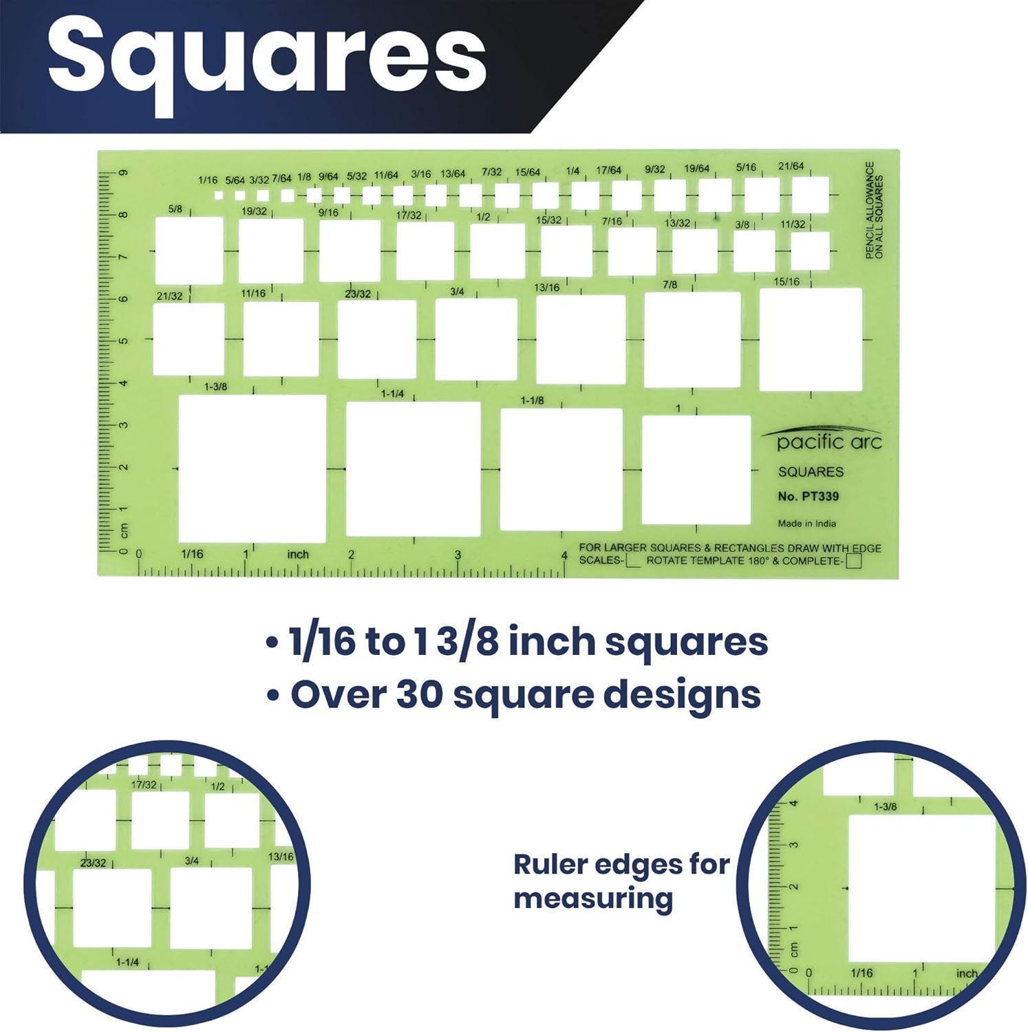 Pacific Arc Squares Template Guide, 39 Squares ranging from 1/16 inch to 1 and 3/8 inch : Arts, Crafts & Sewing