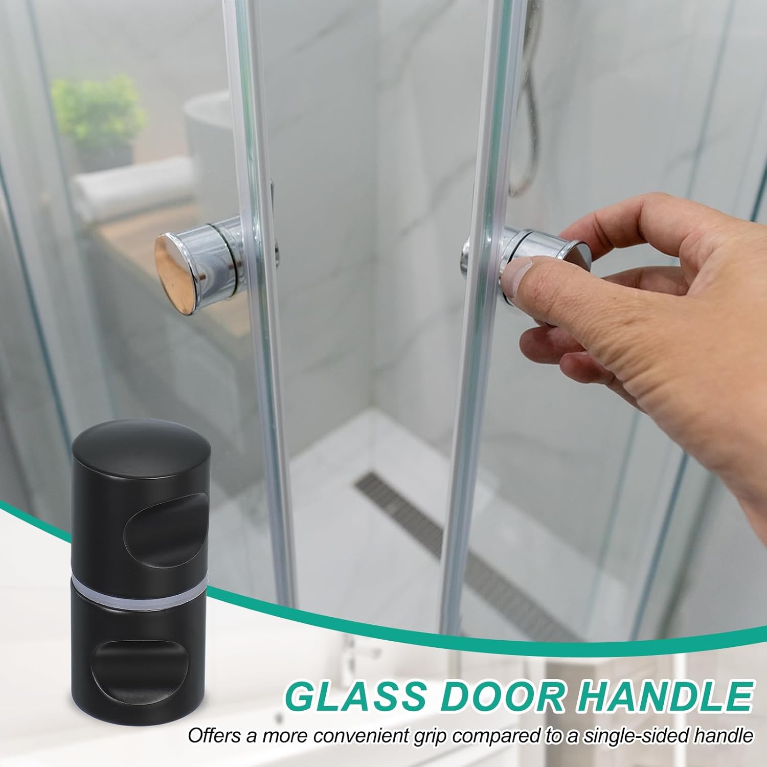 PATIKIL Glass Shower Door Handle, Aluminum Alloy Back-to-Back Shower Door Knob Bathroom Sliding Shower Screen Column Pull Knobs Hardware for Replacement Groove Glass Door, Black