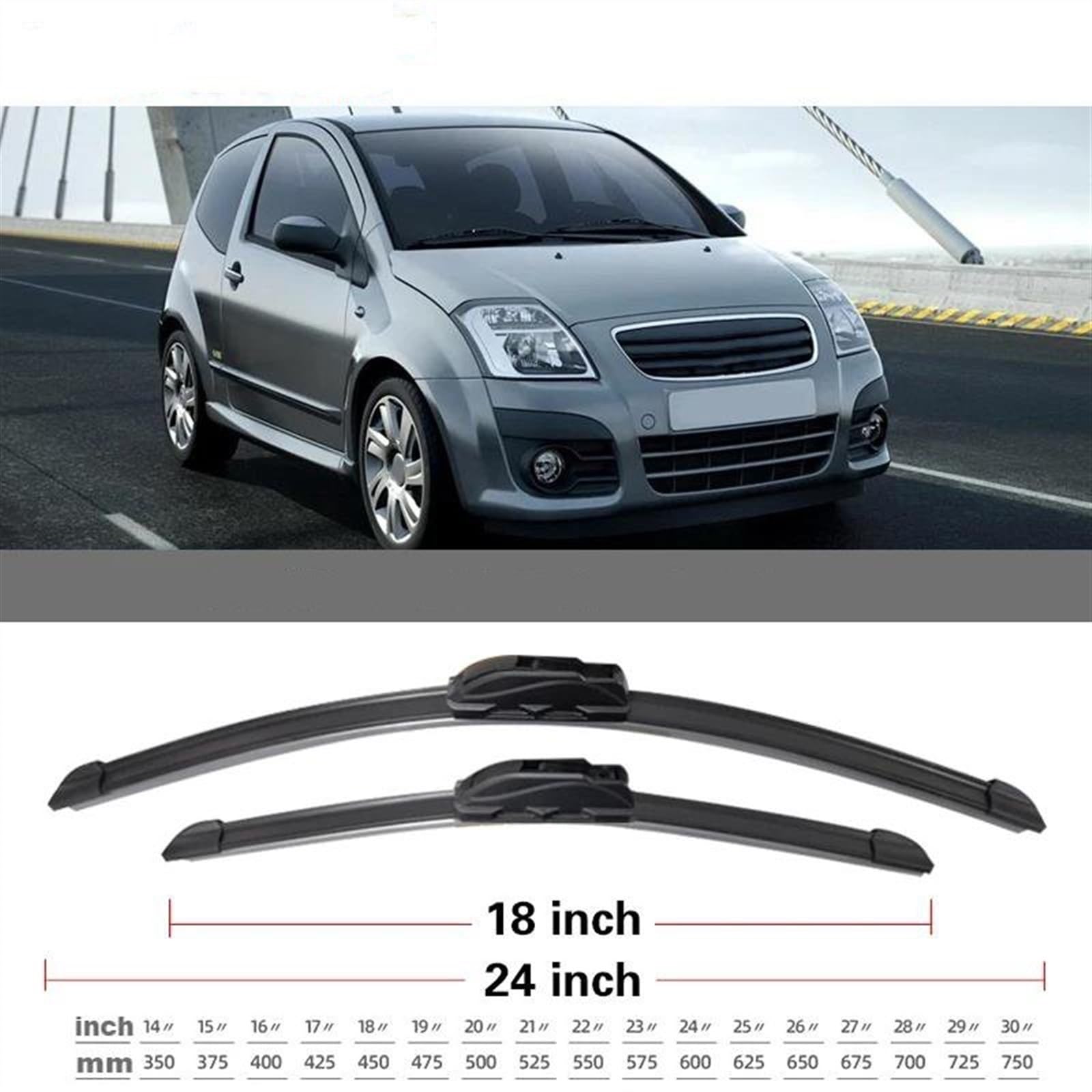 Auto Wycieraczki Przedniej Szyby Pióra Do Mycia Okien U Ramiona Hakowe Pióro Wycieraczki Samochodowej Dla CITROEN C2 Europa 2003-2009 (Color : Front 2pcs)