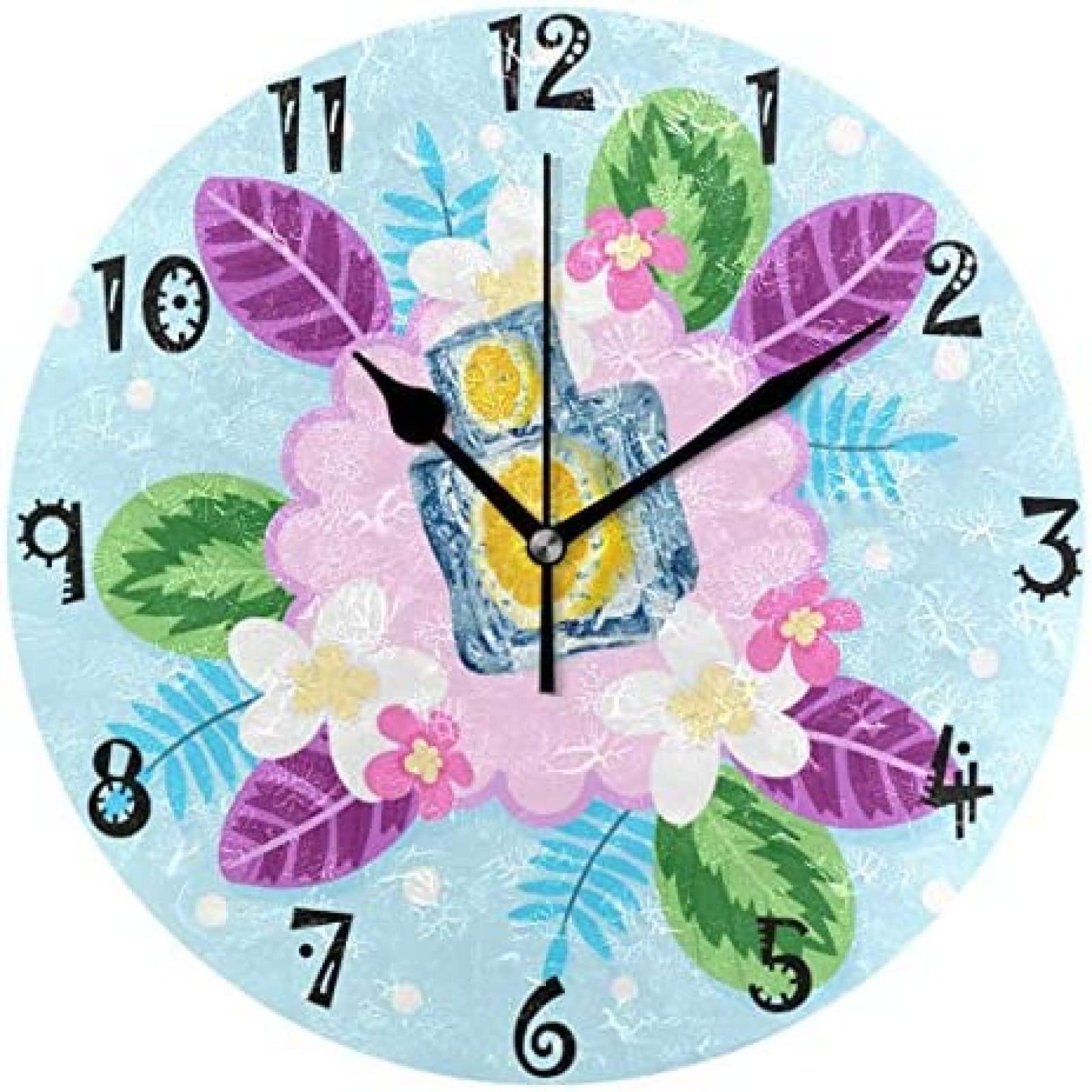 Art Ice Flower Circular Wall Clock Round Plate Silent Non Ticking Clock For Kitchen Bedroom Home Office School Kid Boys Girls Clocks Decor