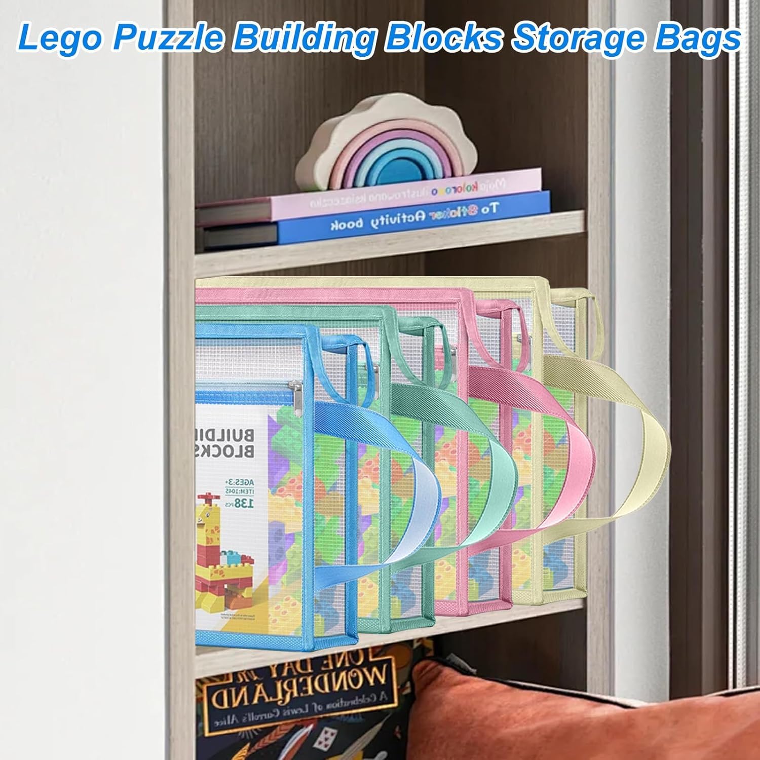 4Pack Three-dimensional Mesh Zipper Pouch Bags Double-Layer Puzzle Building Block Storage Lego Storage Bags,Lego Puzzle blocks Pouch with Handle - Image 7