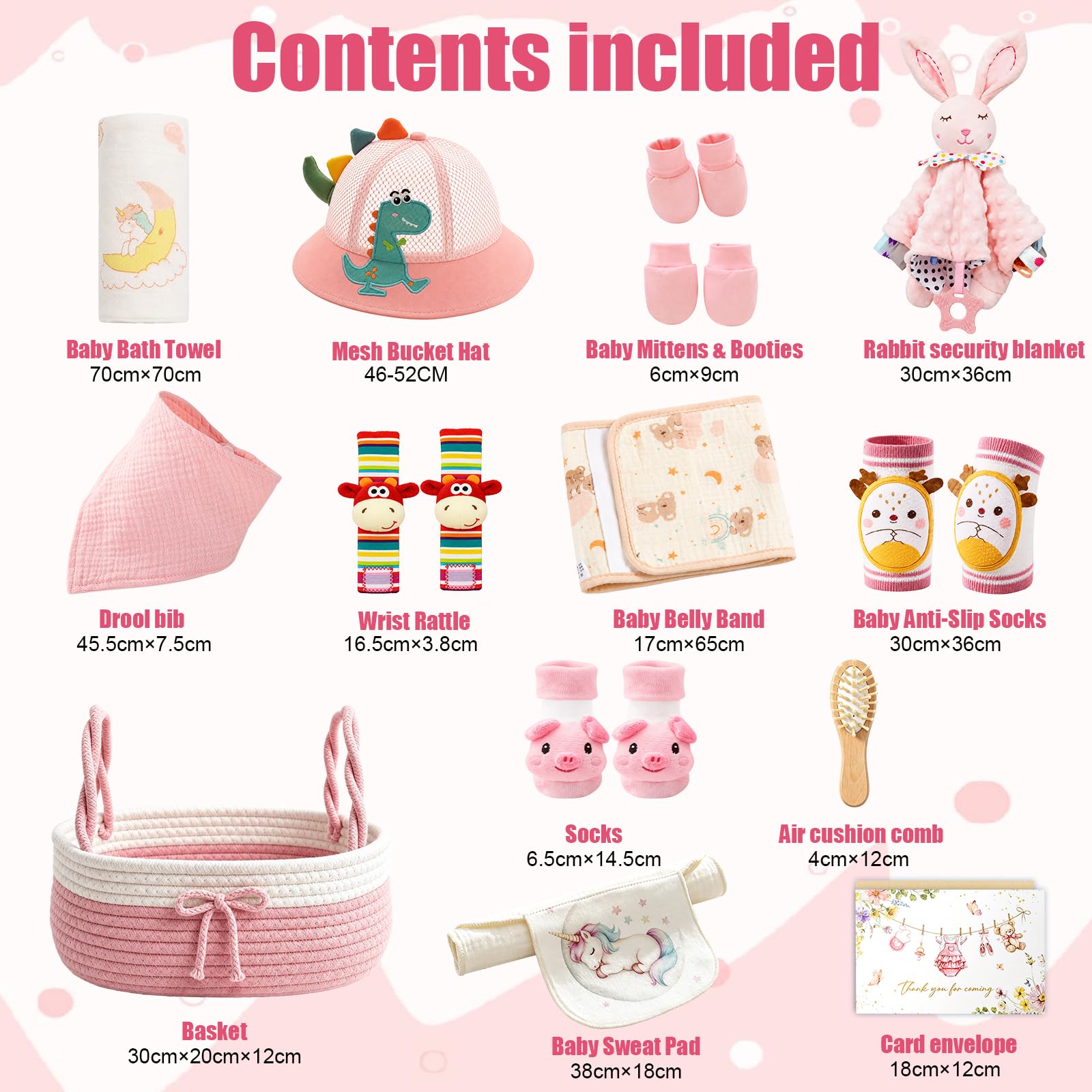 Set da 13 pezzi con regali per bambine, regalo per neonati, rosa