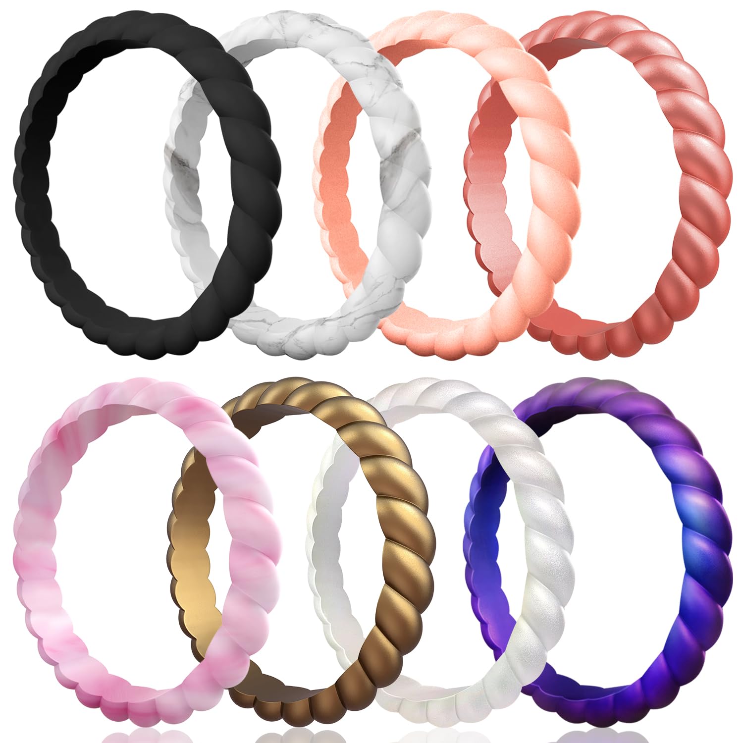 Egnaro Silicone Wedding Ring for Women,Thin and Stackble Braided Rubber Wedding Bands,No-Toxic,Skin Safe