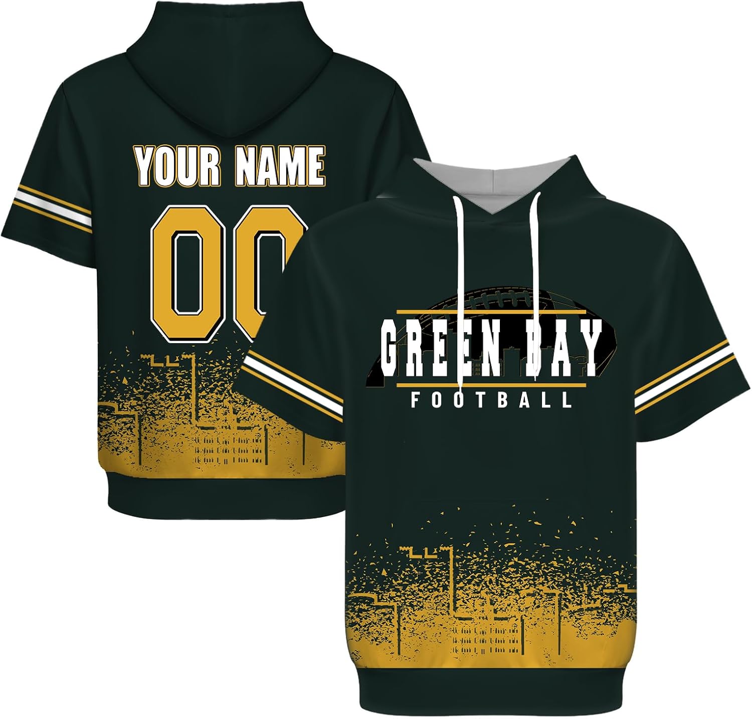 Custom Football Pullover short sleeve Hoodie for Men Women City Fans Gifts Personalized Hooded Sweatershirt Name & Number