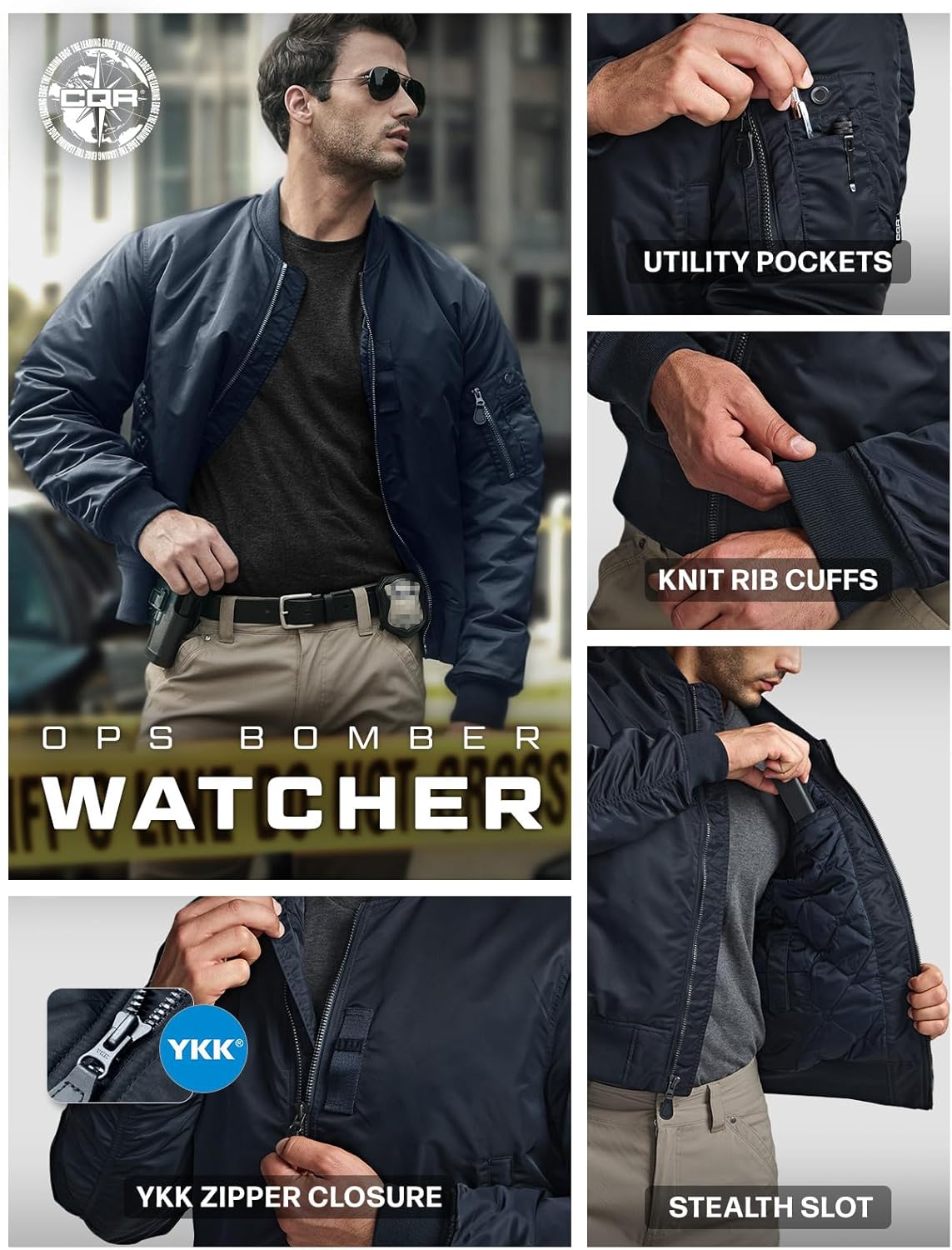 CQR Men's Casual Bomber Jacket, Outdoor Fall/Winter Zip-Up Windbreaker, Water Resistant Padded MA-1 Flight Jacket with Pocket - Image 5