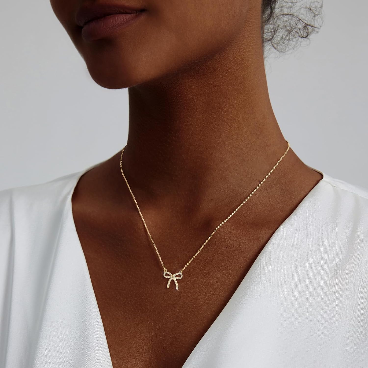 Luxval Diamond Pendant Gold Necklace for Women，Dainty 18k Gold Plated Choker Necklaces Simple Gold Jewelry Gifts for Women Girls - Image 3